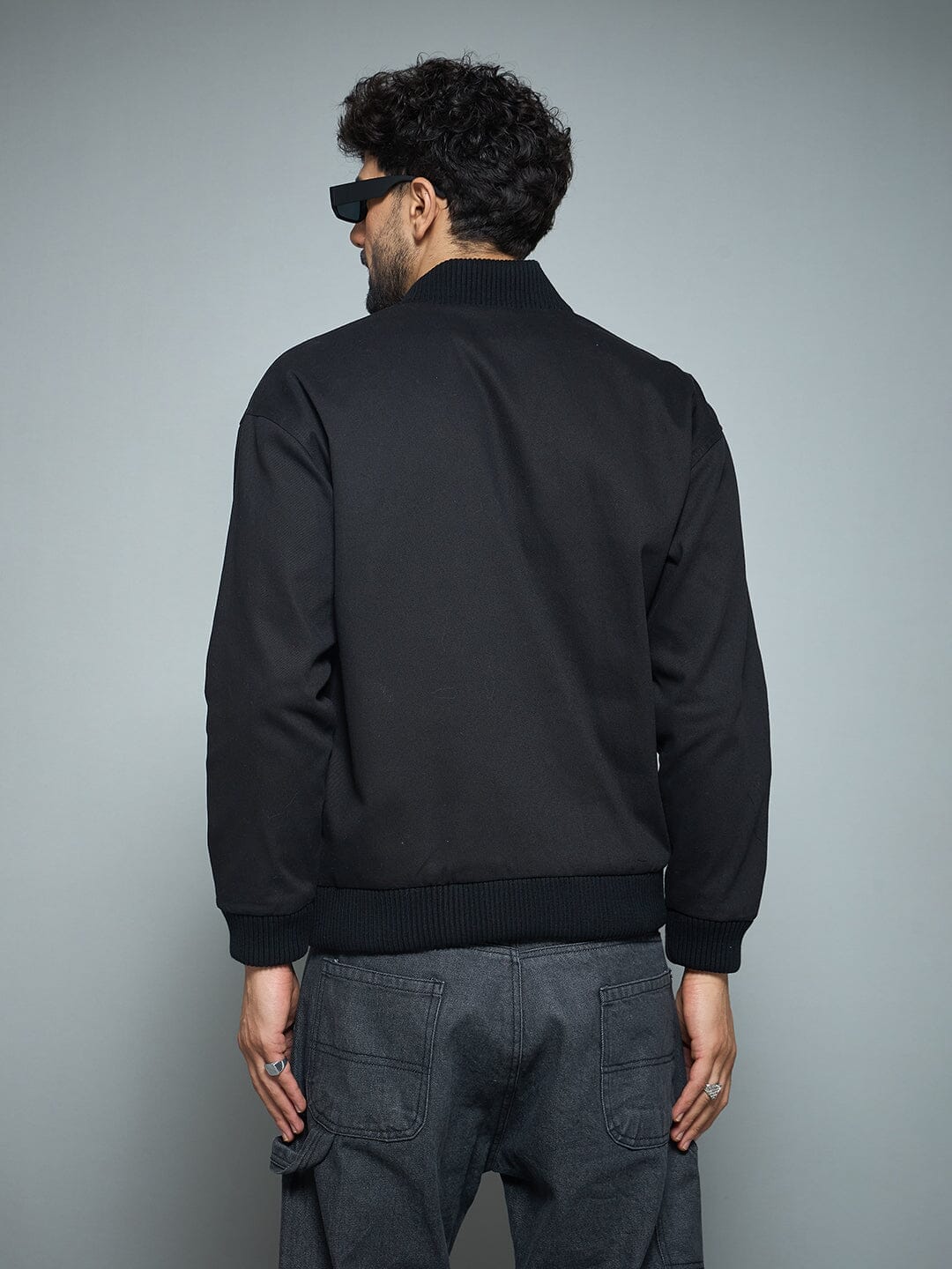Fugazee Black Twill Studded Bomber Jacket