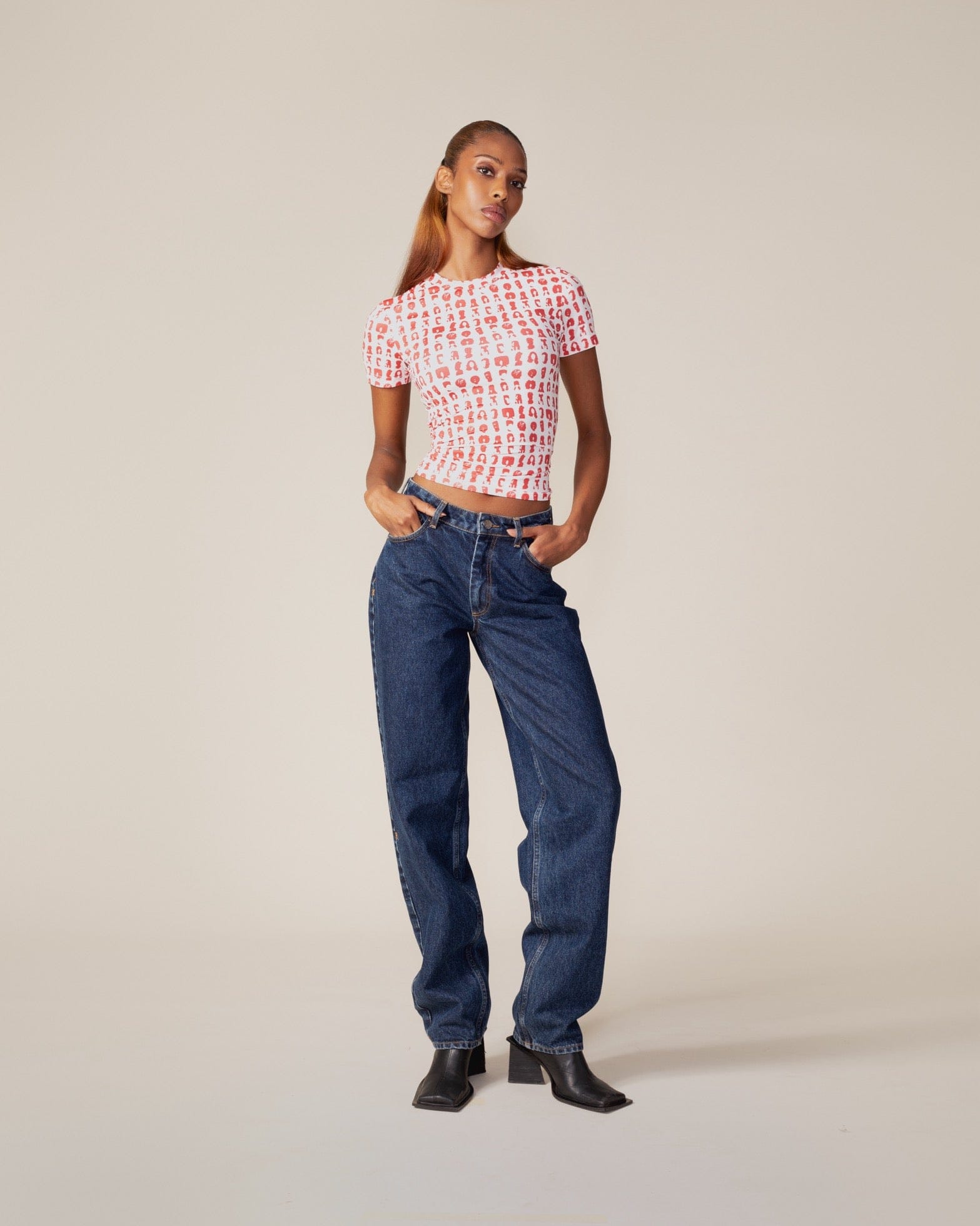 White Hair Grid Aop T - Shirt