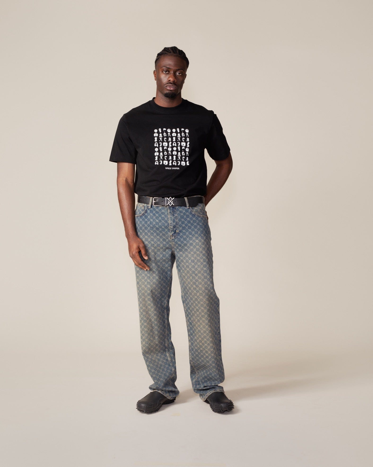 Daily Paper Black Hair Grid T - Shirt