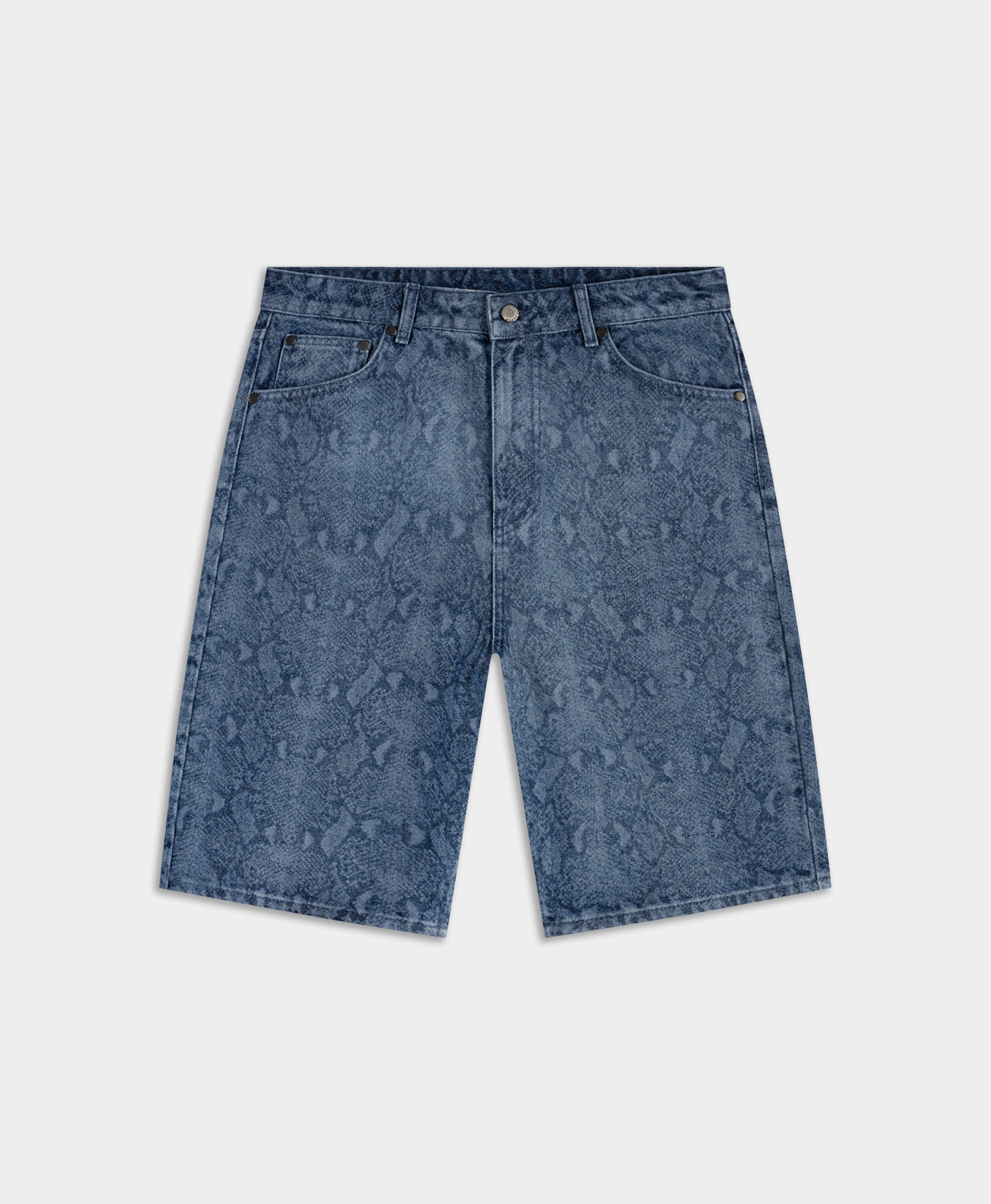 Blue Snake Laser Denim Shorts