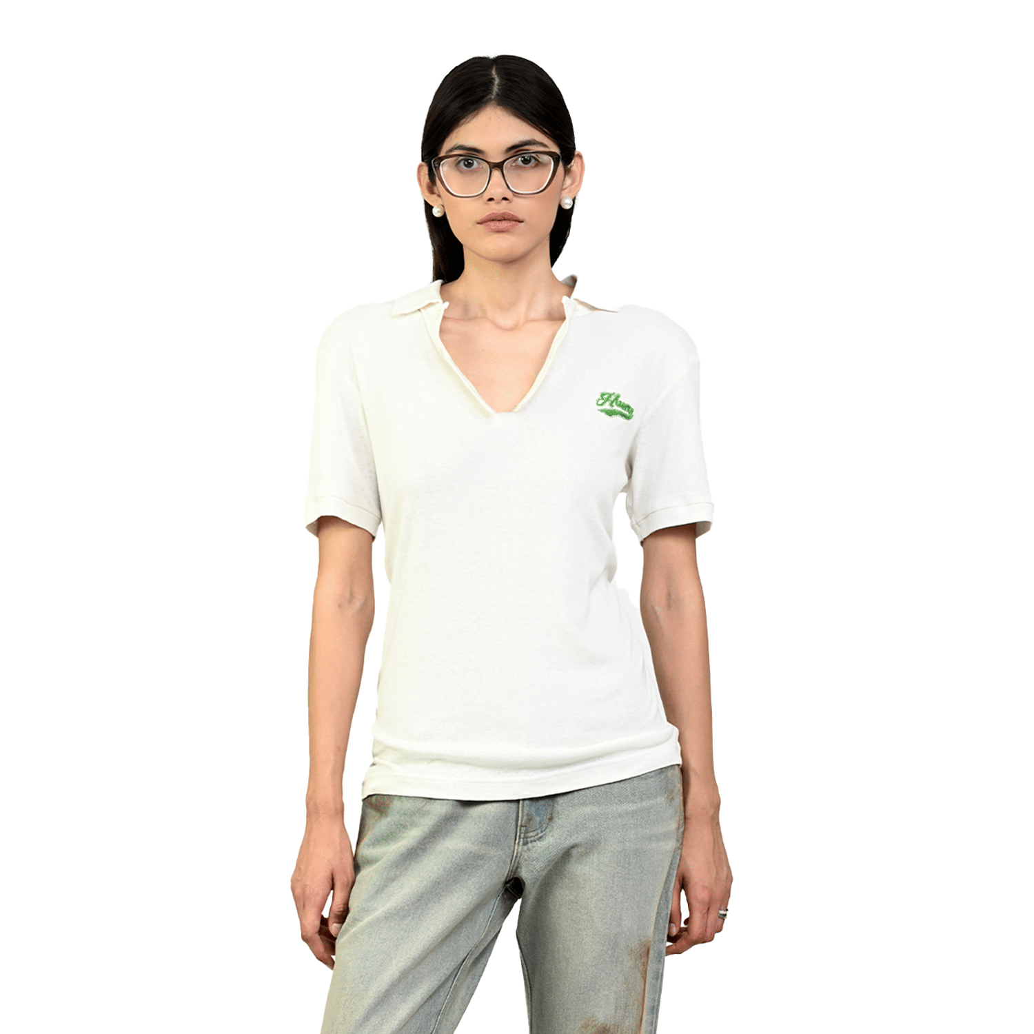 WHITE* Polo T - shirt with deconstructed detail (Women's) - White