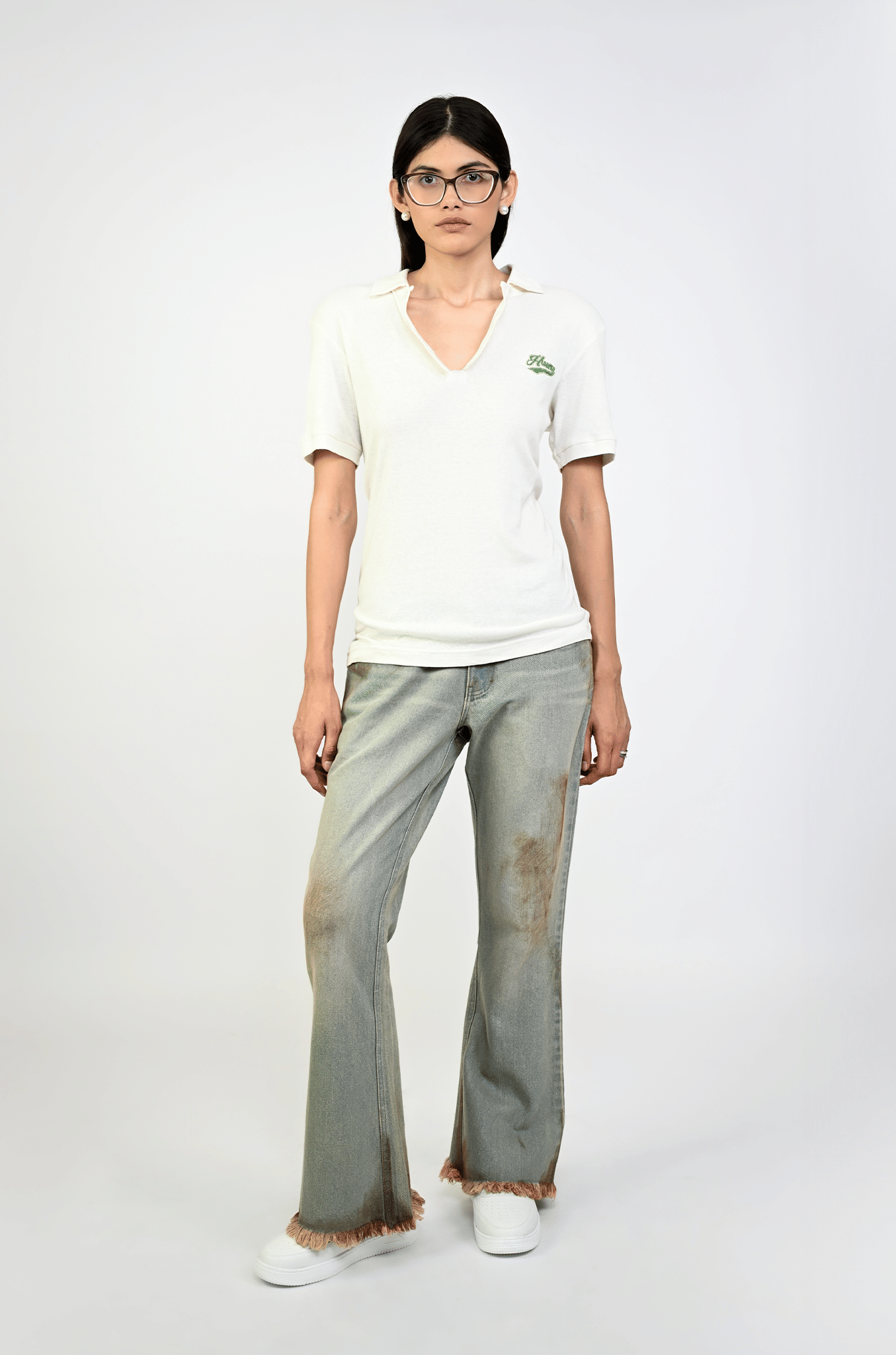 WHITE* Polo T - shirt with deconstructed detail (Women's) - White