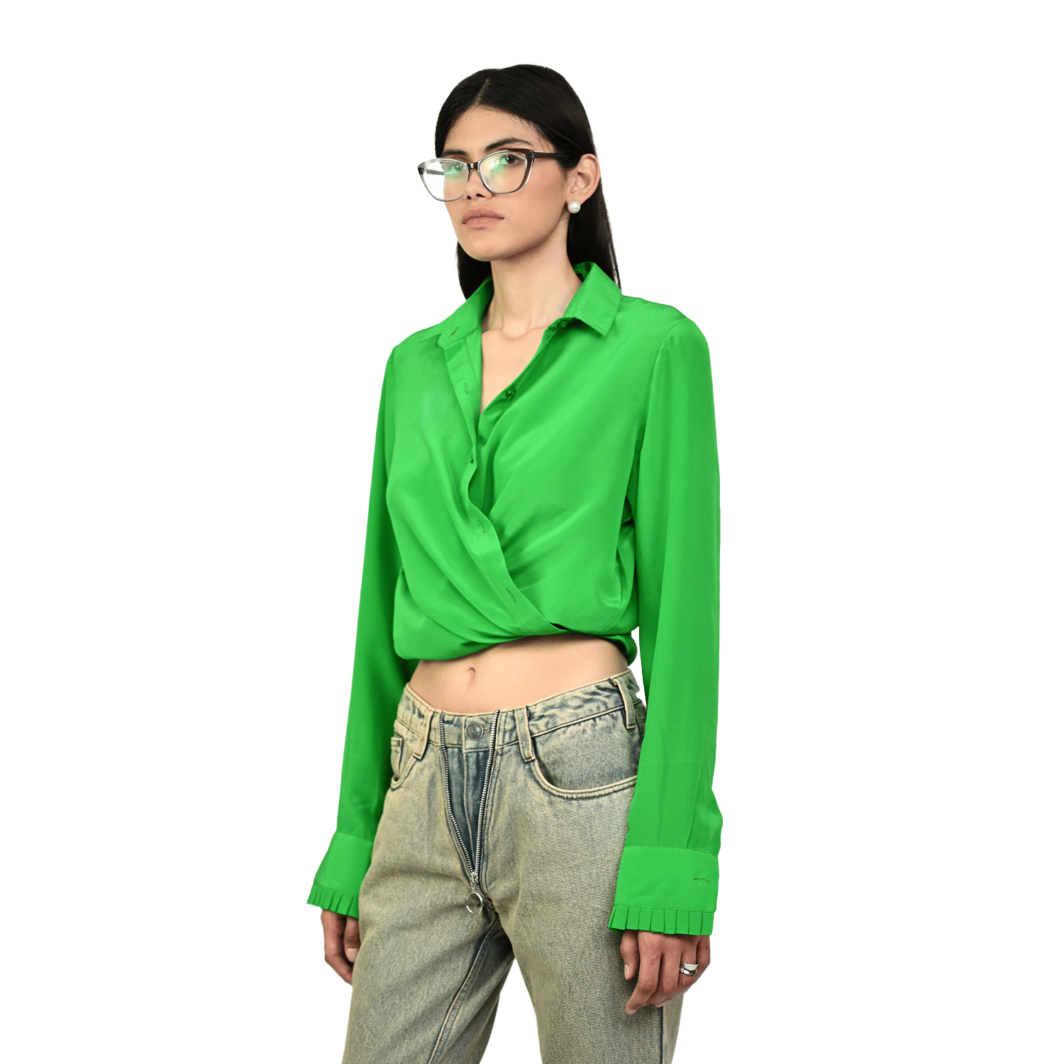 SILK Straight Fit Silk Shirt (Bright Green)