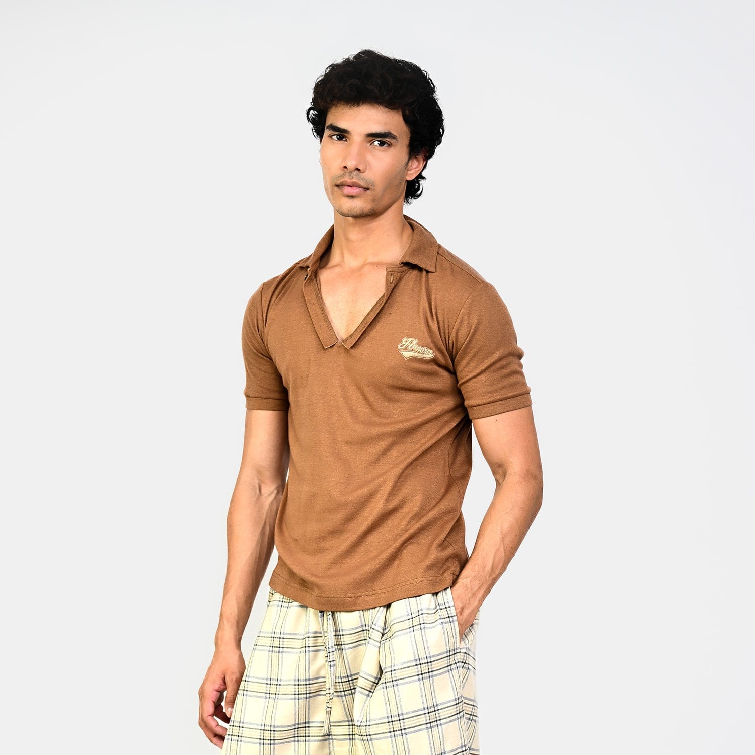 Polo T - shirt with deconstructed detail (Men's) - Brown