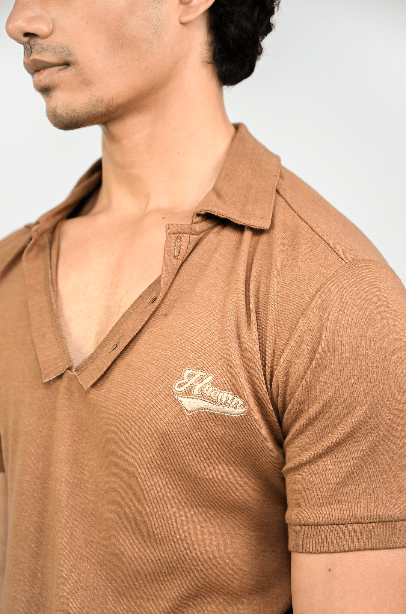 Polo T - shirt with deconstructed detail (Men's) - Brown