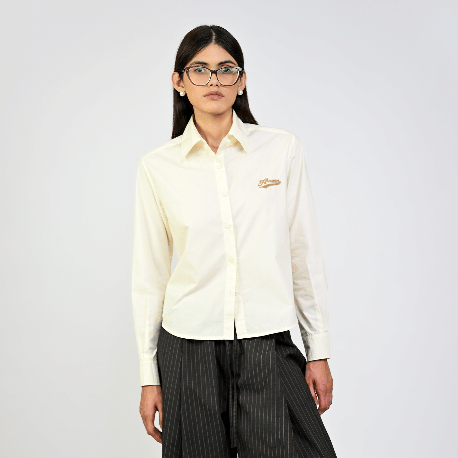 Butter Embroidered logo cotton shirt (Butter Yellow)