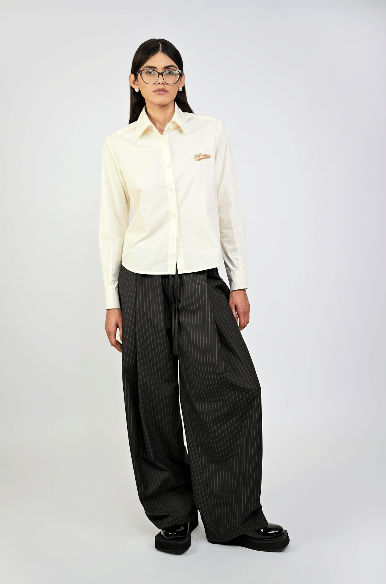 Butter Embroidered logo cotton shirt (Butter Yellow)