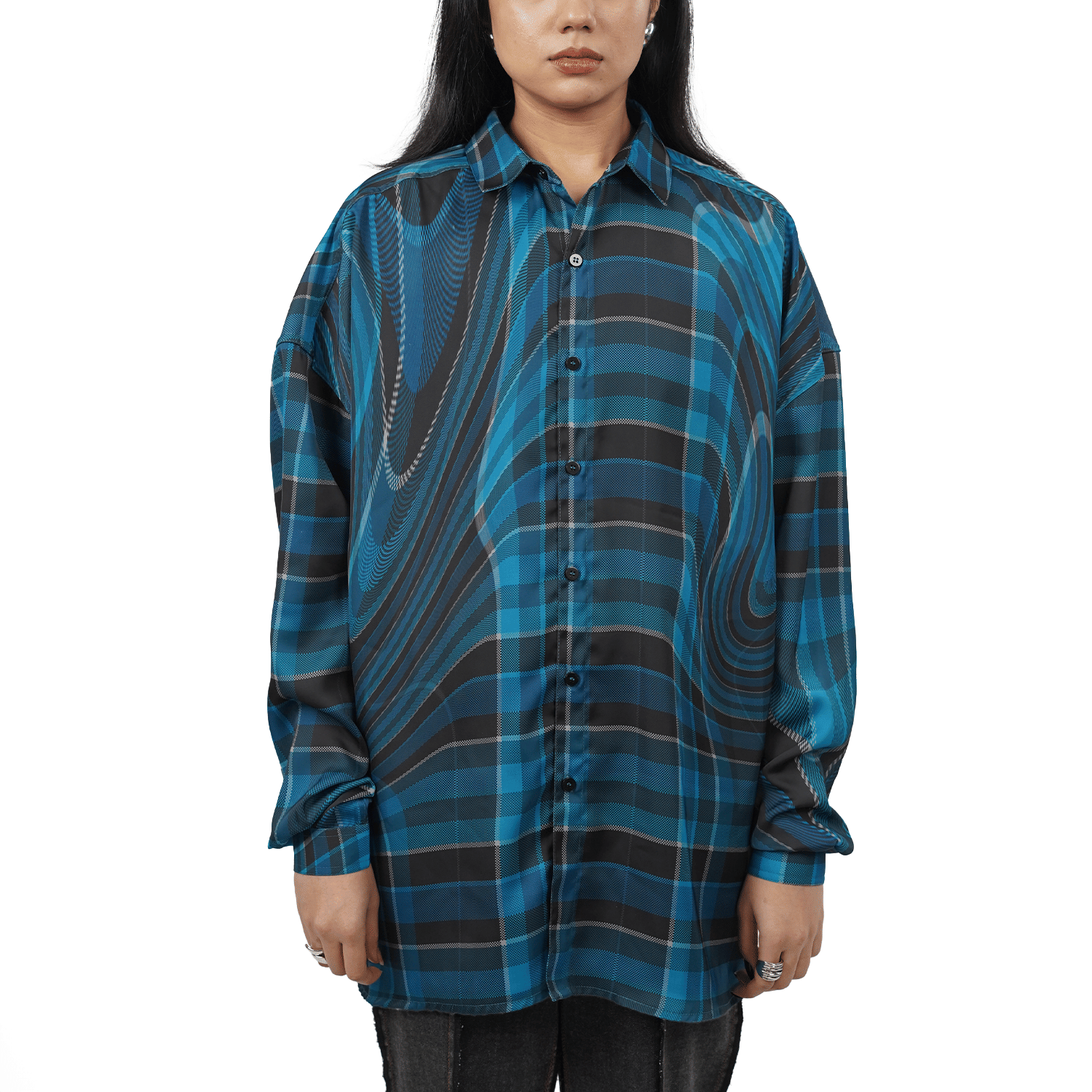 Blue Oversized unisex shirt in madras checks pattern (Blue)