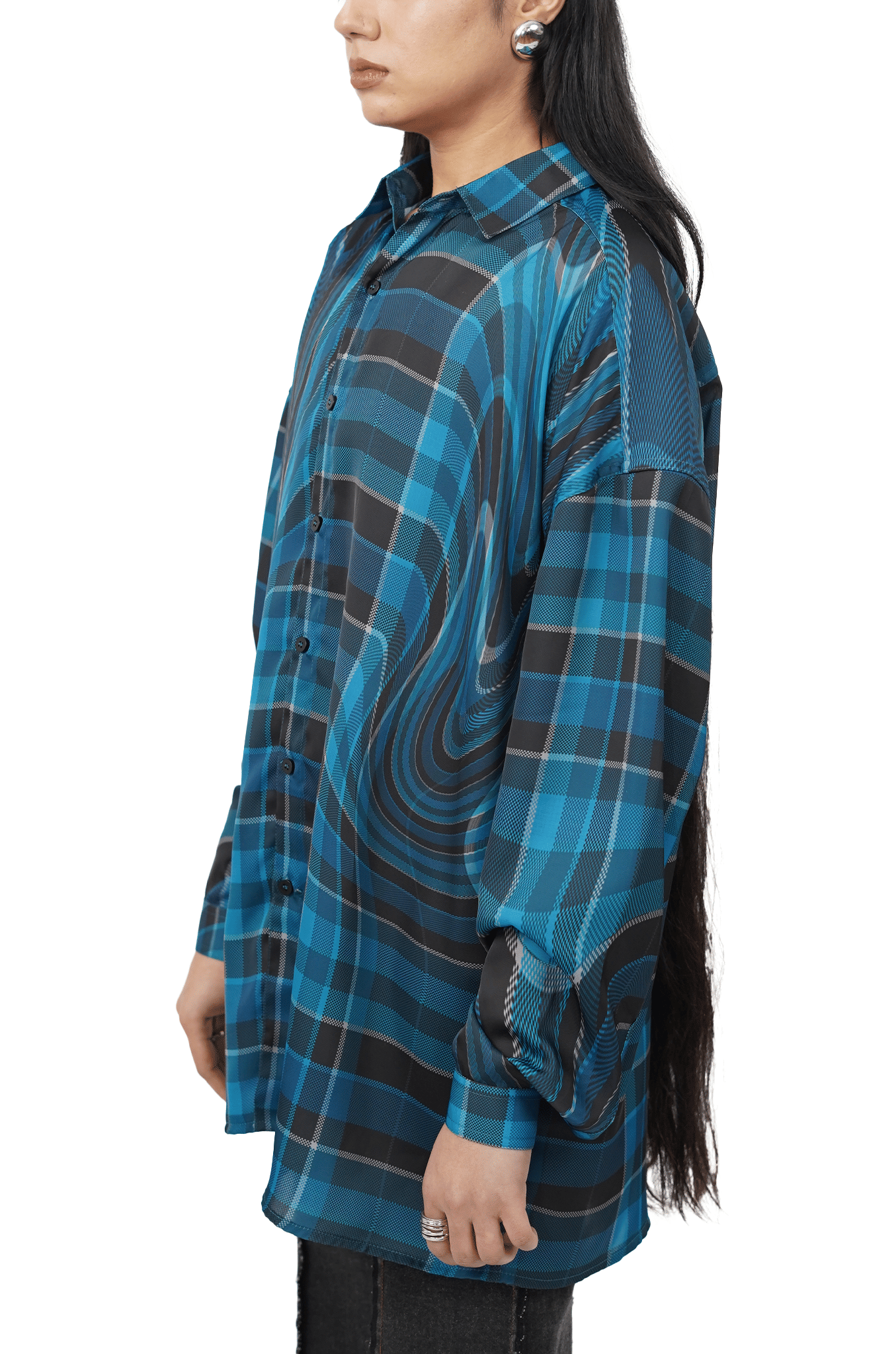 Blue Oversized unisex shirt in madras checks pattern (Blue)