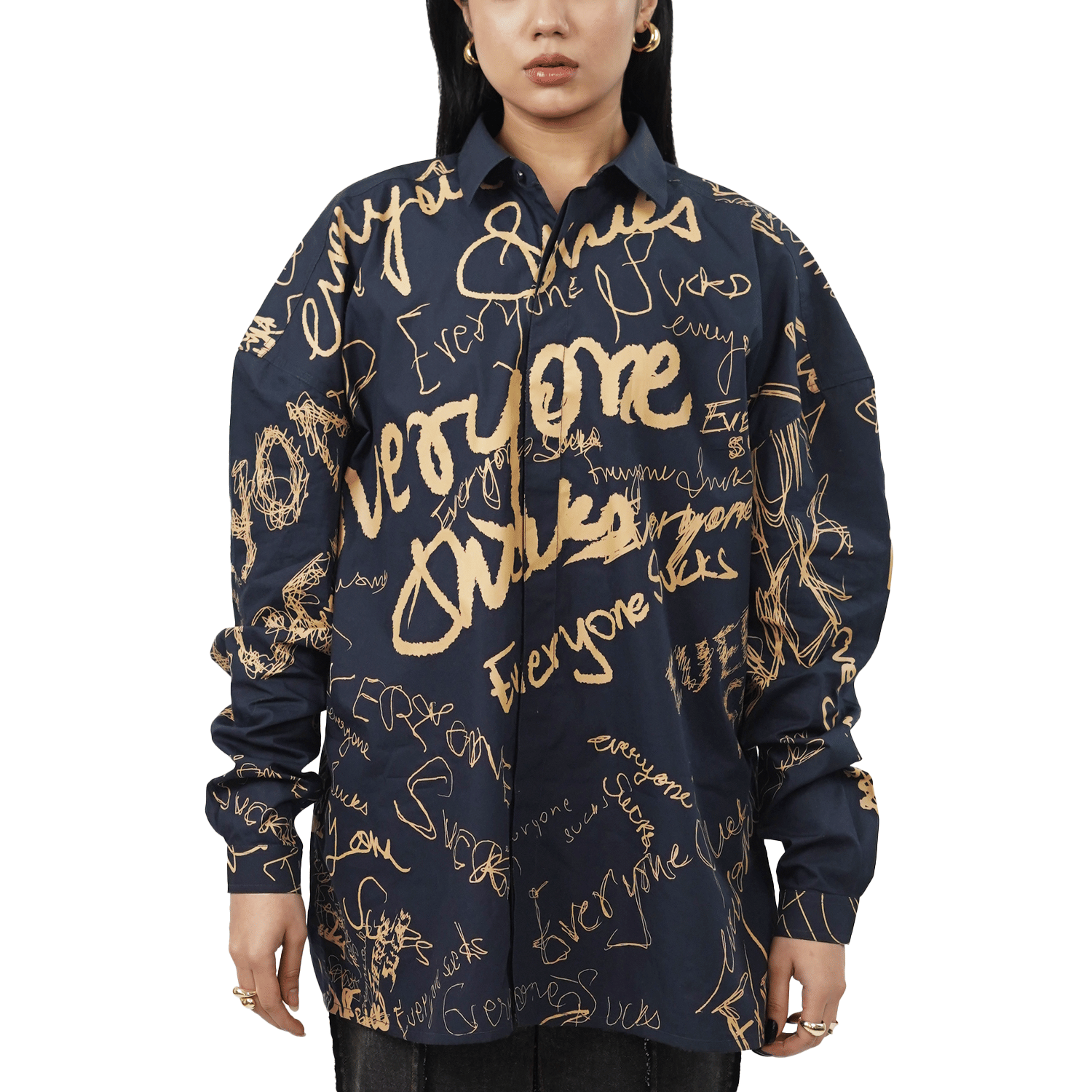 Blue Oversized unisex shirt with everyone sucks all - over print (Navy Blue)