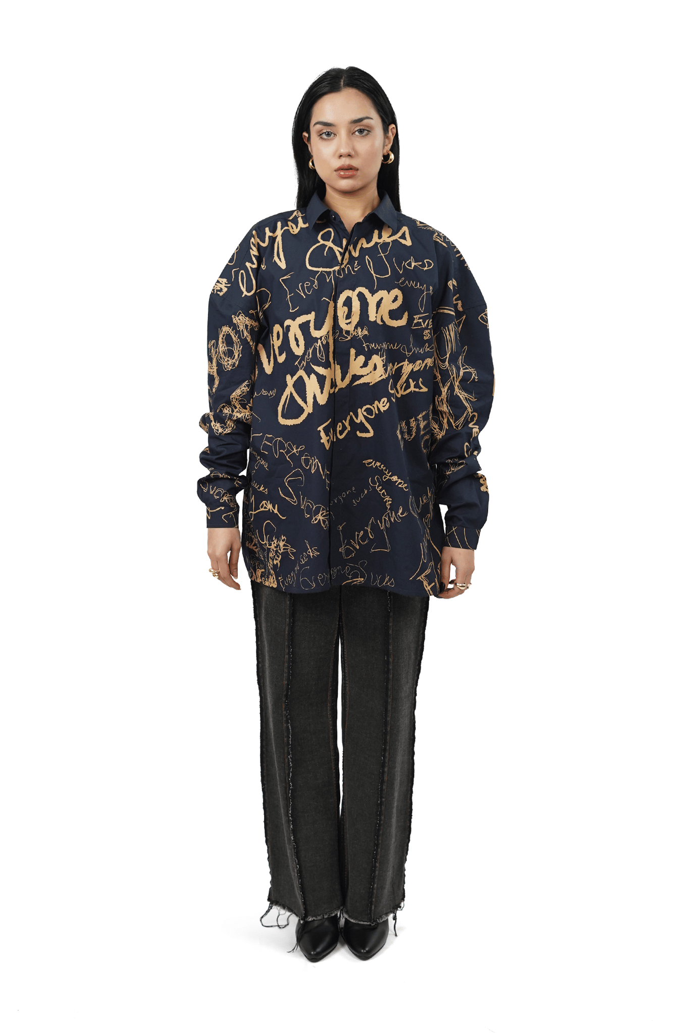 Blue Oversized unisex shirt with everyone sucks all - over print (Navy Blue)