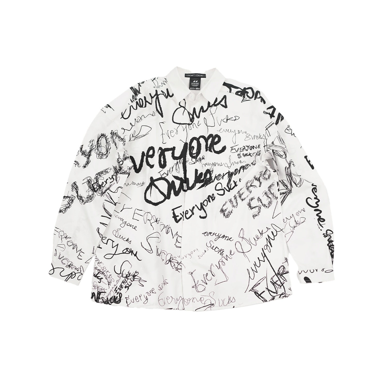WHITE* Oversized unisex shirt with everyone sucks all - over print (White)