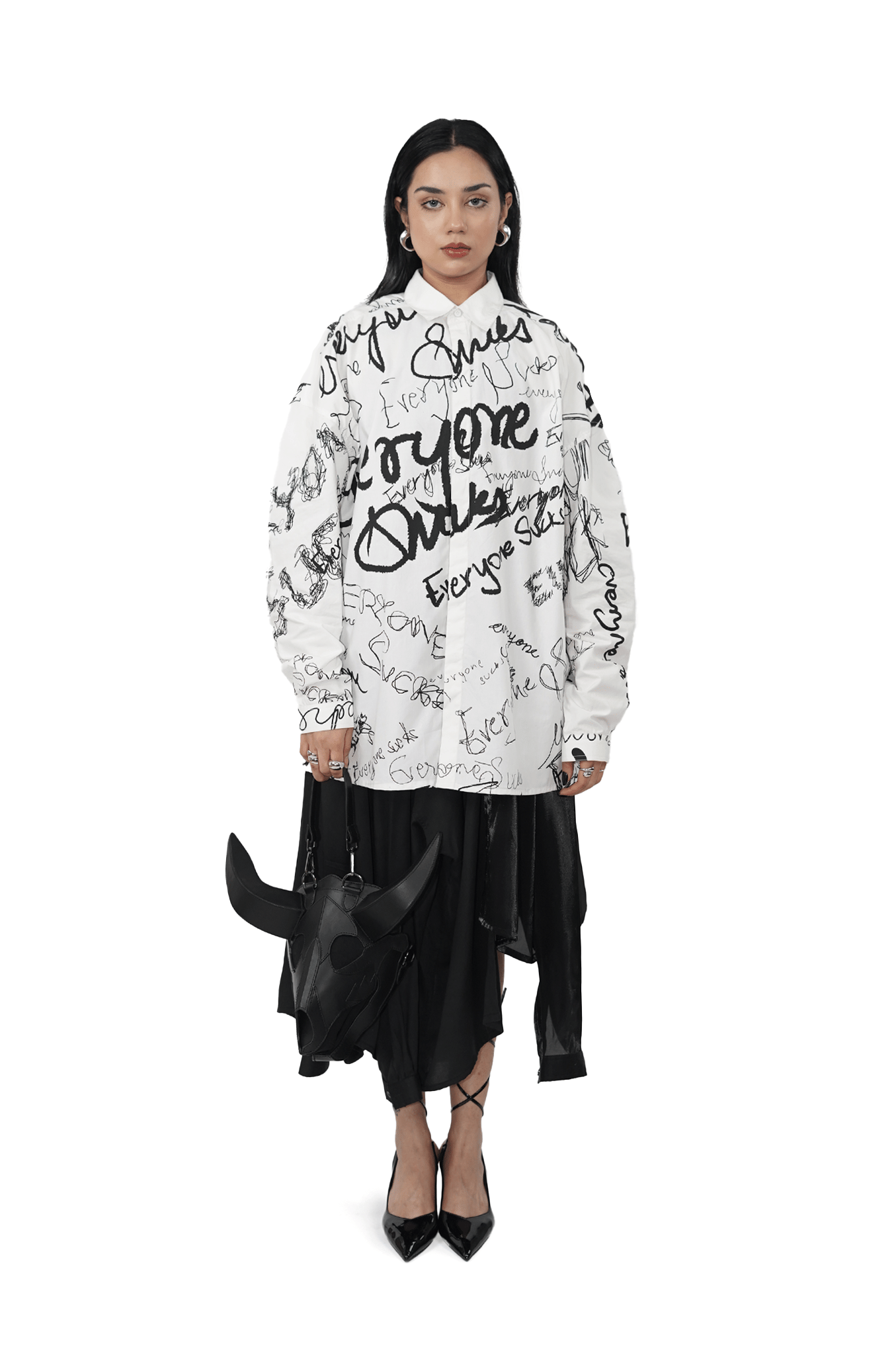 WHITE* Oversized unisex shirt with everyone sucks all - over print (White)
