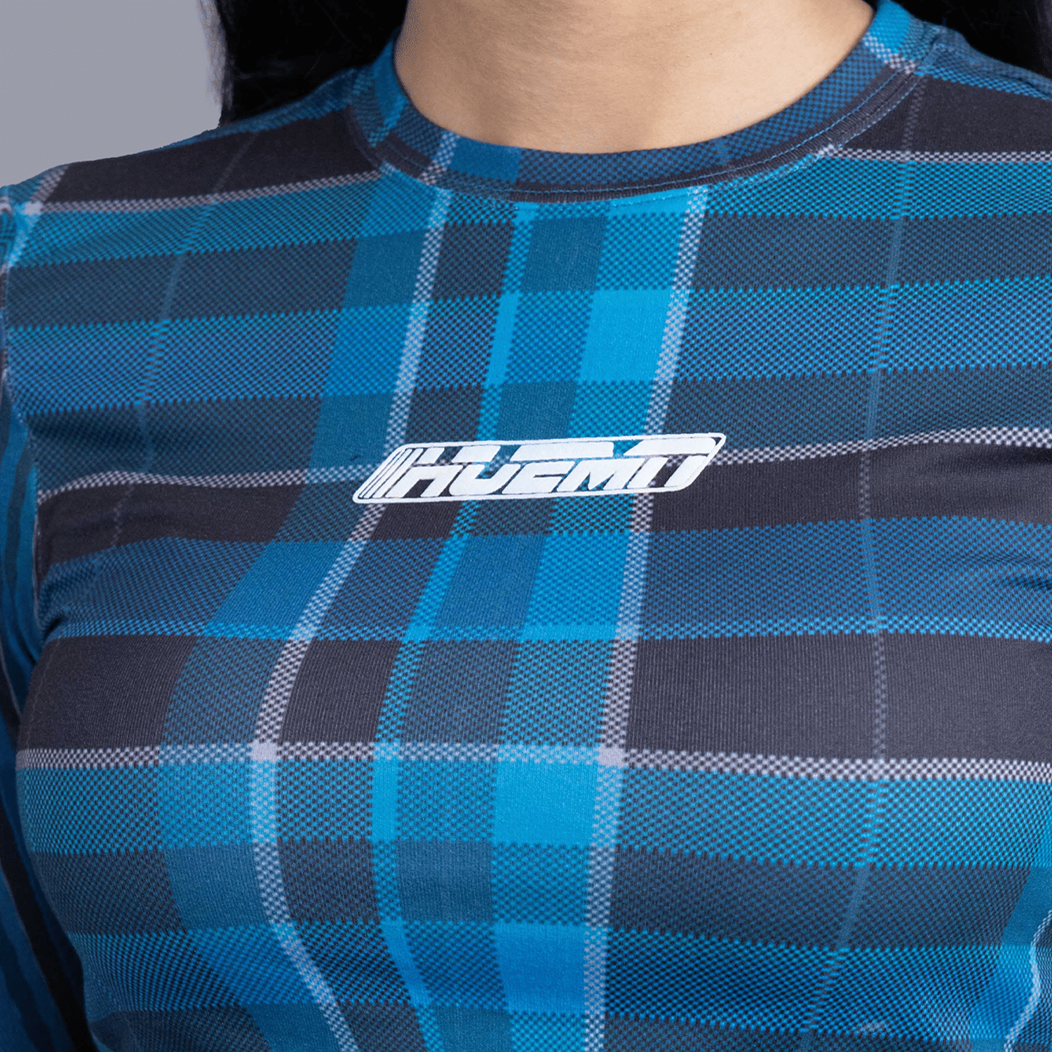 Blue Women's fitted t - shirt in madras checks pattern (Blue)