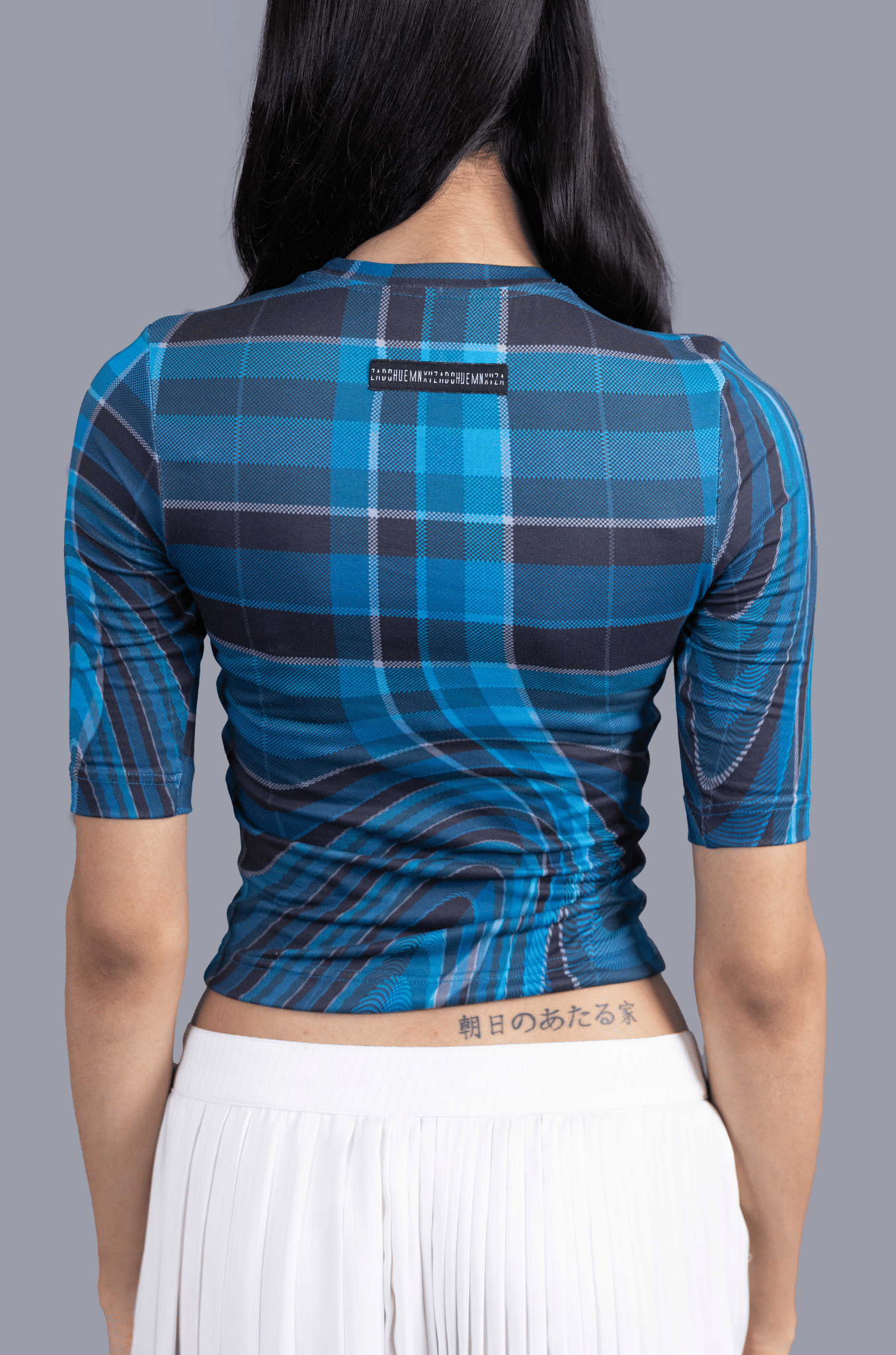 Blue Women's fitted t - shirt in madras checks pattern (Blue)