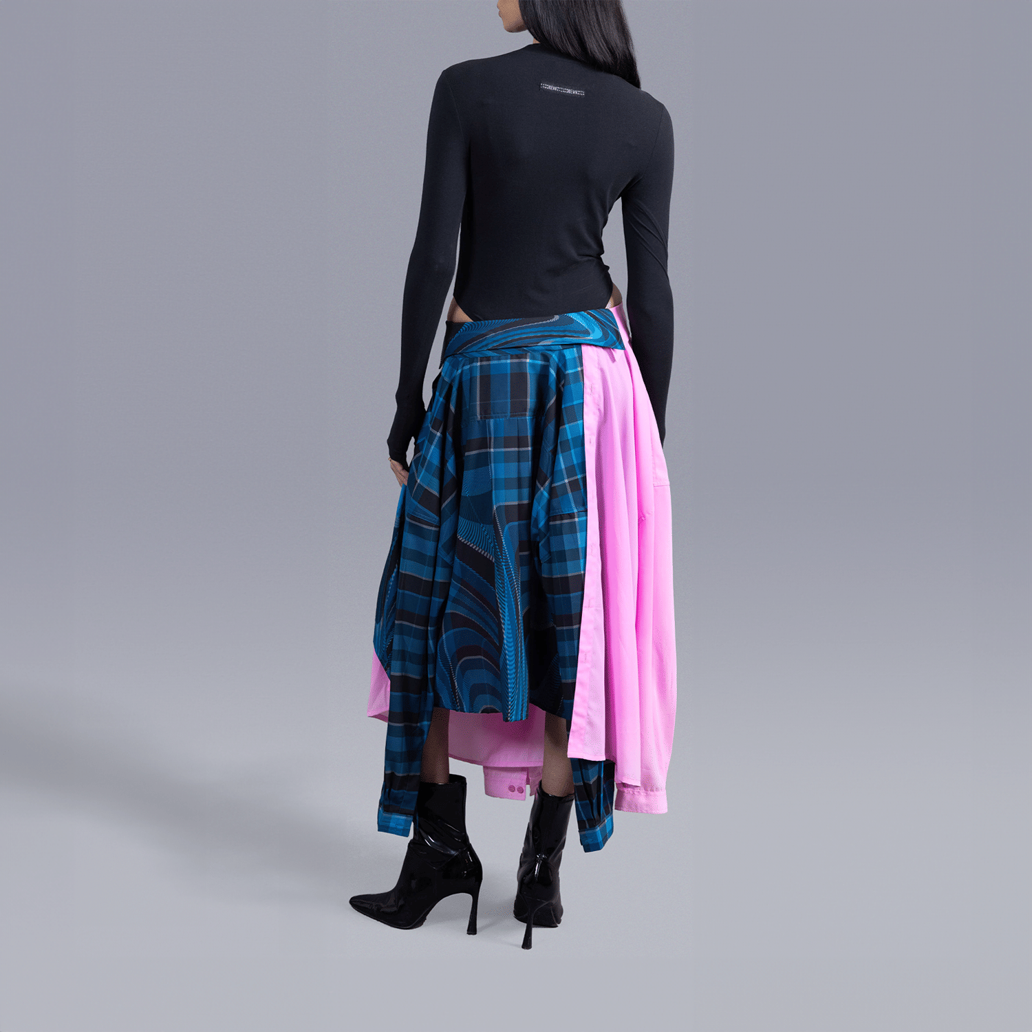 Blue Half & half skirt in madras checks pattern (Blue)