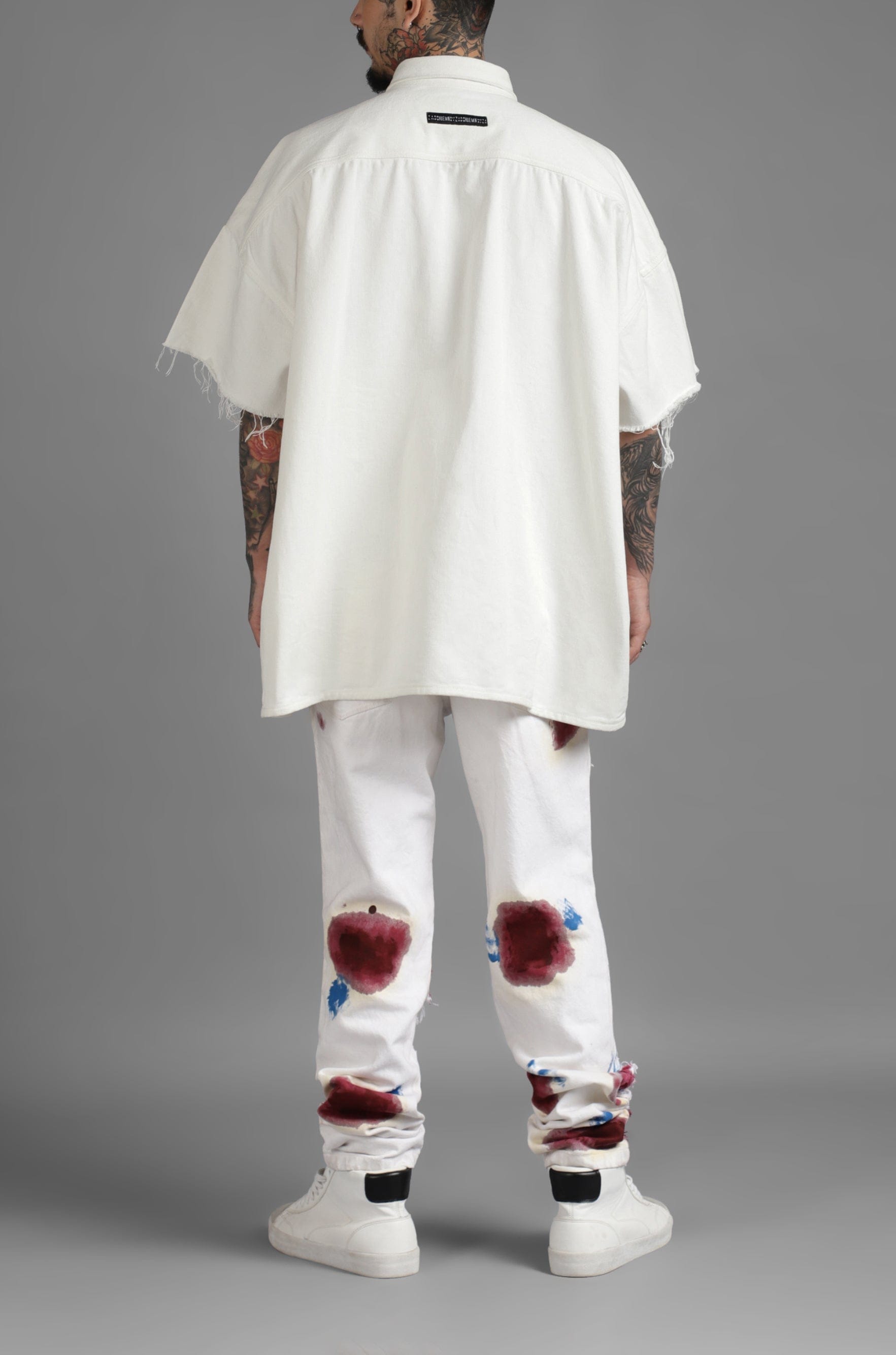 WHITE* SuperHUEMN Denim Overshirt with Patched Pockets (White)