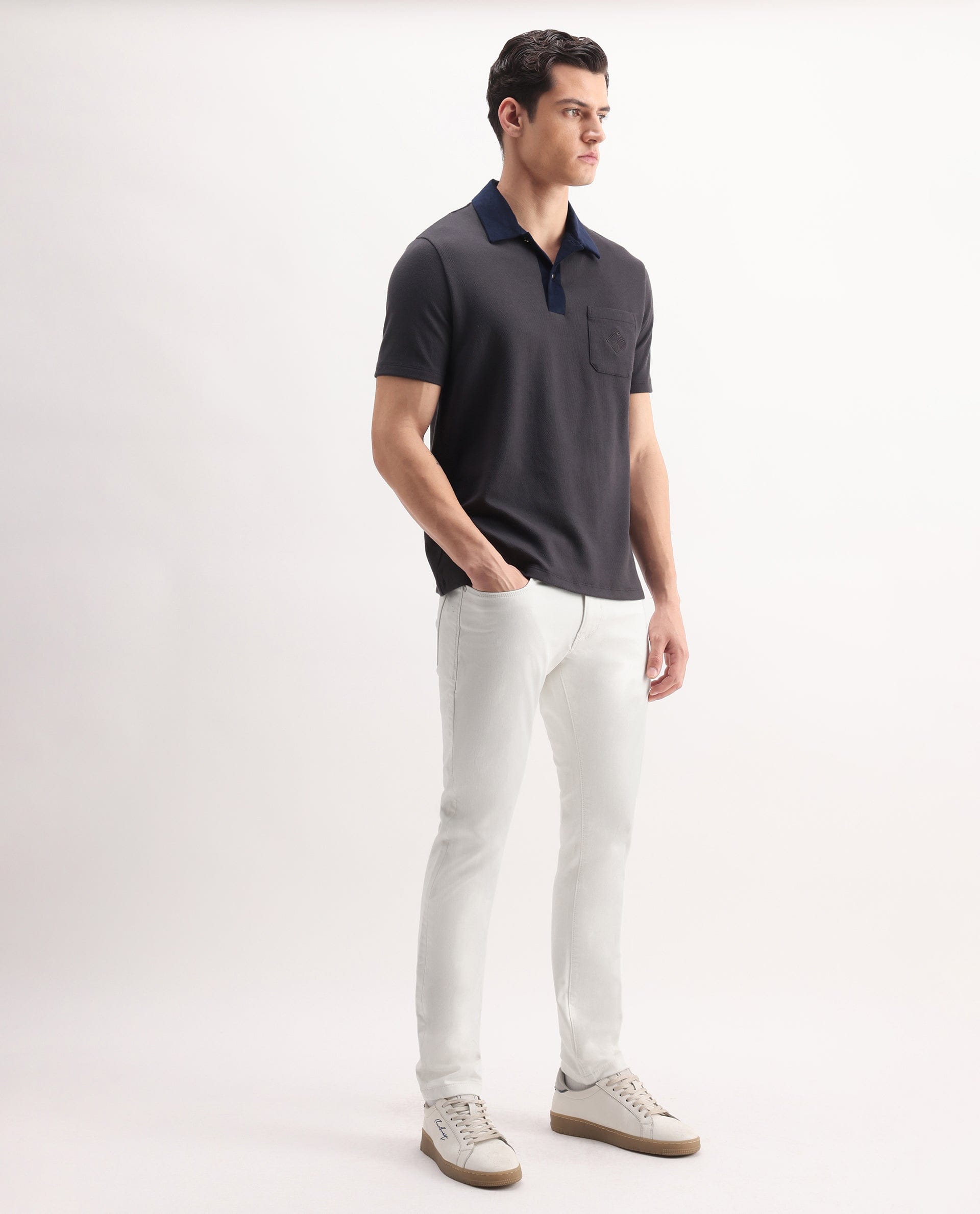 RARE Rabbit Men's Korv - 25 Off White Cotton Blend Plain Hawk Slim Fit Jeans