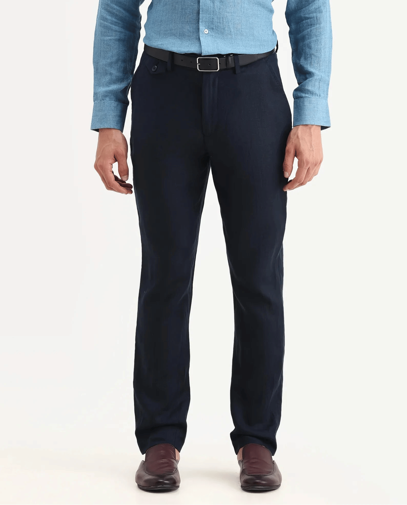 RARE Rabbit Men's Arcelo - 2 Navy Linen Plain Regular Fit Trouser