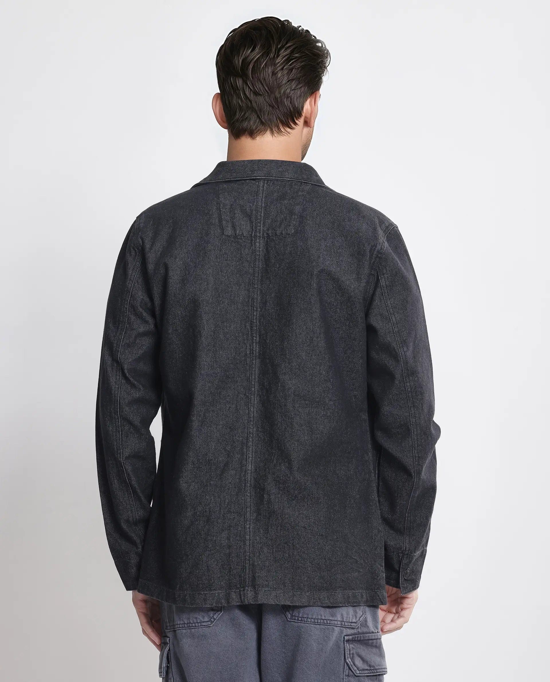 RARE Rabbit Men's Brond Black Cotton Plain Regular Fit Full Sleeve Spread Collar Jacket
