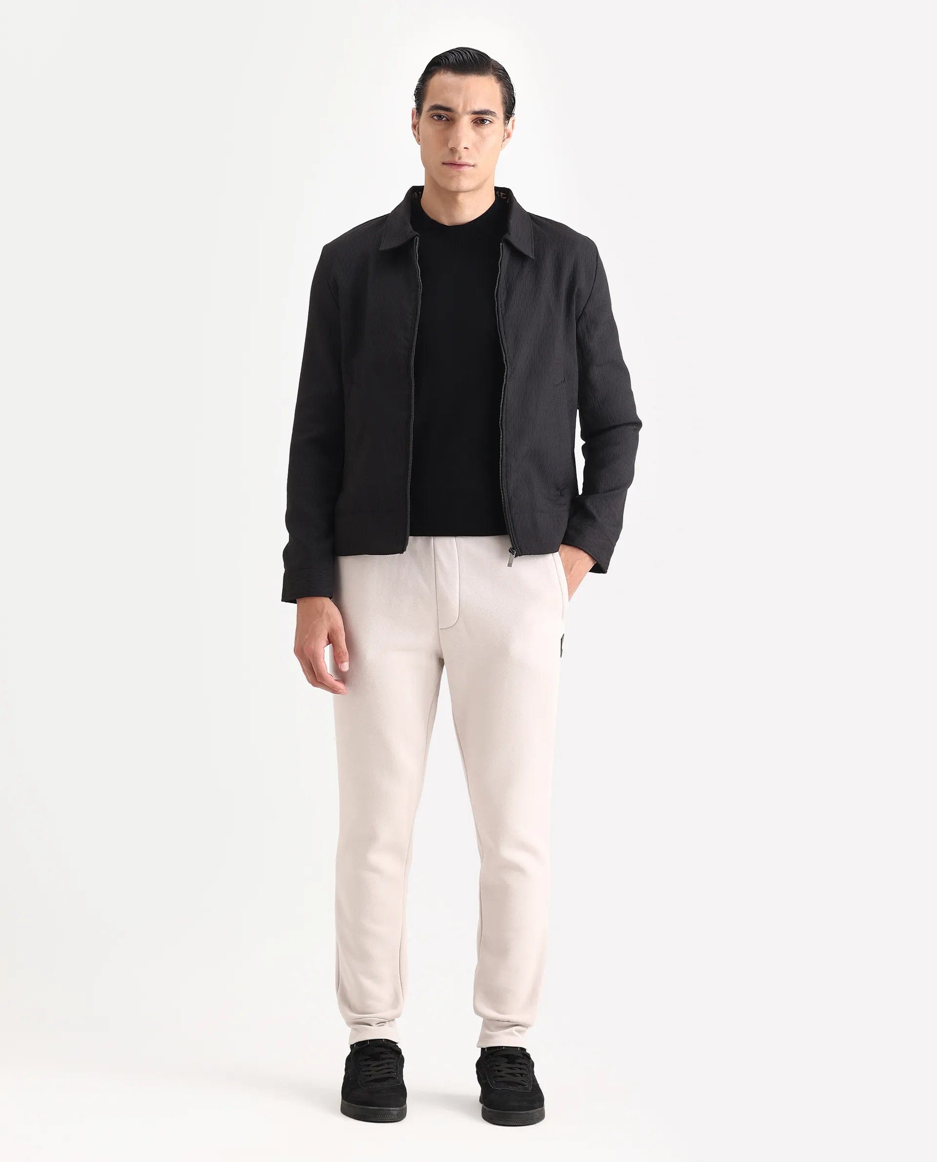 RARE Rabbit Men's Harbin Black Jacquard Jacquard Regular Fit Full Sleeve Spread Collar Jacket
