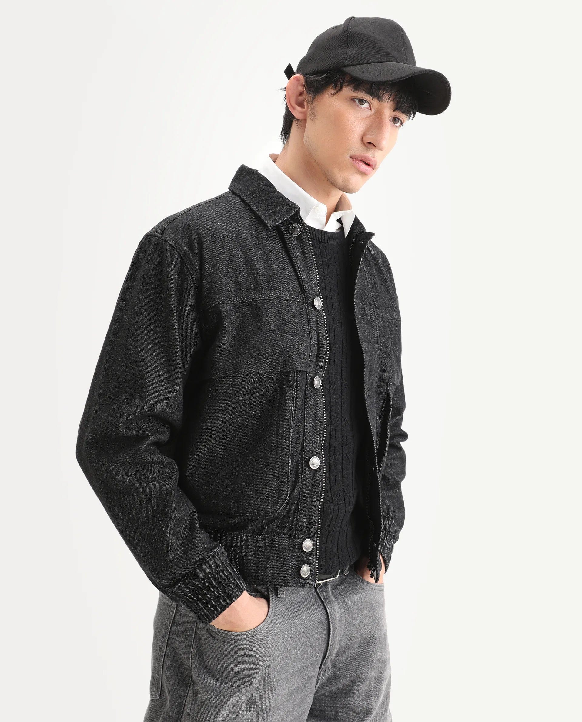 RARE Rabbit Men's Circe Black Cotton Plain Oversized Fit Full Sleeve Spread Collar Jacket