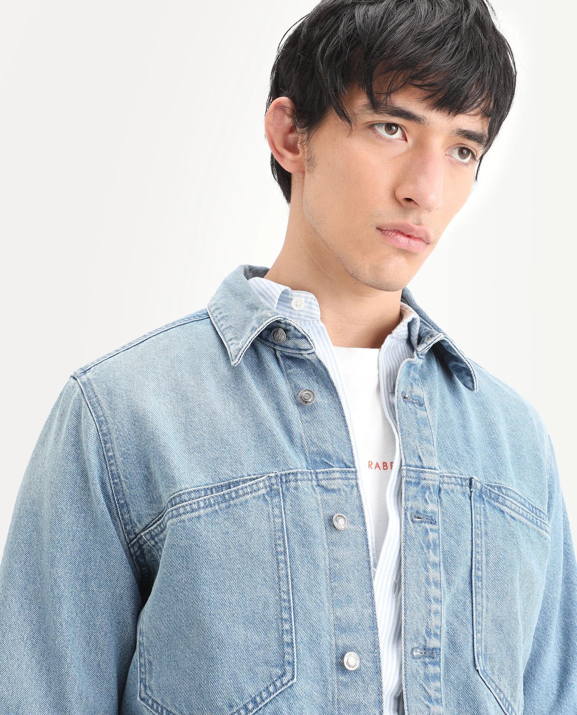 RARE Rabbit Men's Tycho Blue Cotton Plain Oversized Fit Full Sleeve Spread Collar Jacket