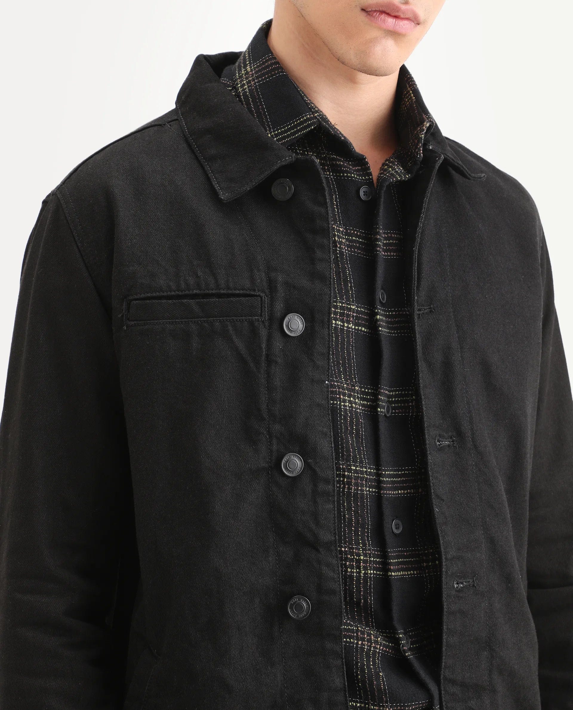 RARE Rabbit Men's Nio Black Cotton Plain Regular Fit Full Sleeve Spread Collar Jacket
