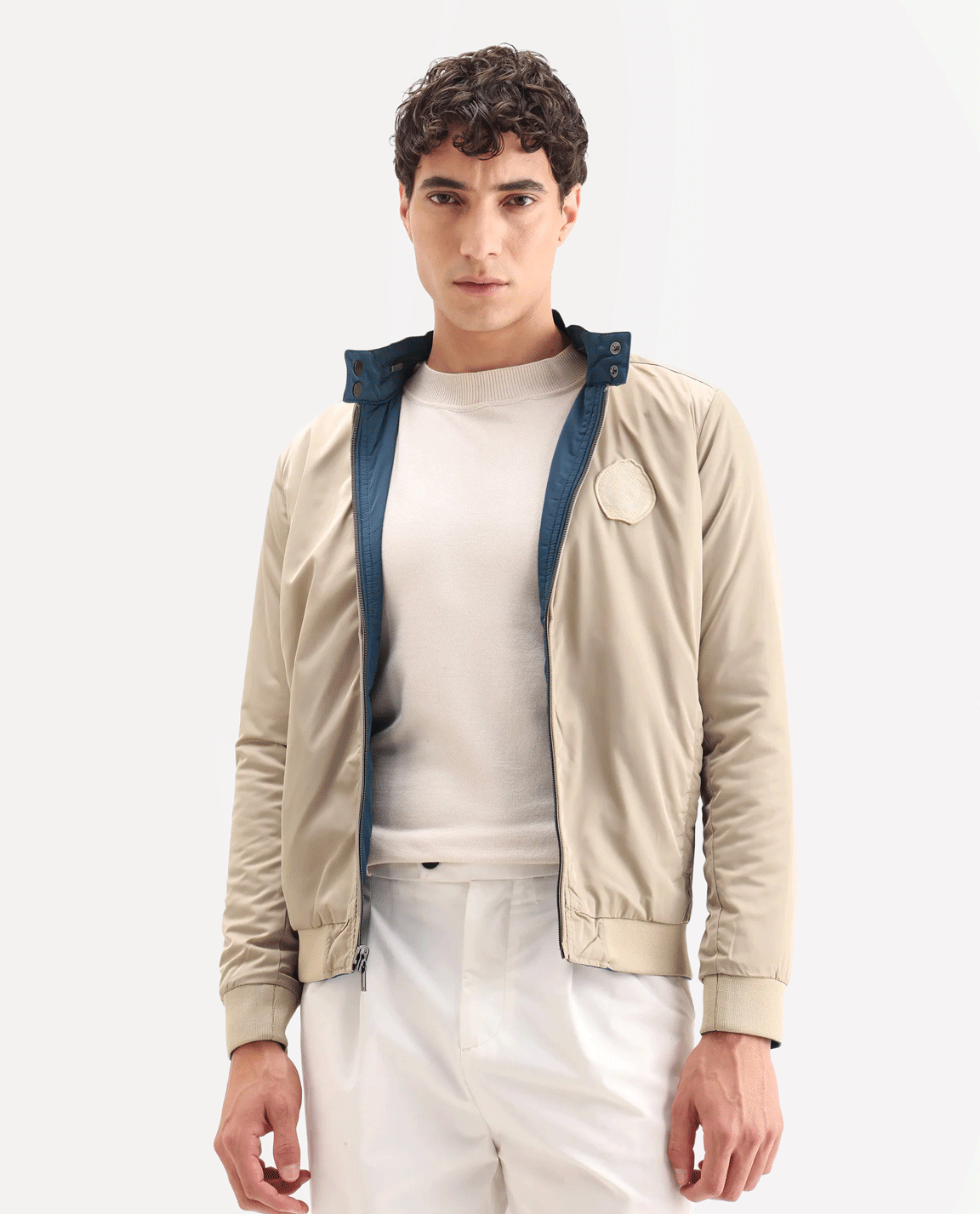 RARE Rabbit Men's Royban Beige Polyester Plain Regular Fit Full Sleeve Mandarin Collar Jacket
