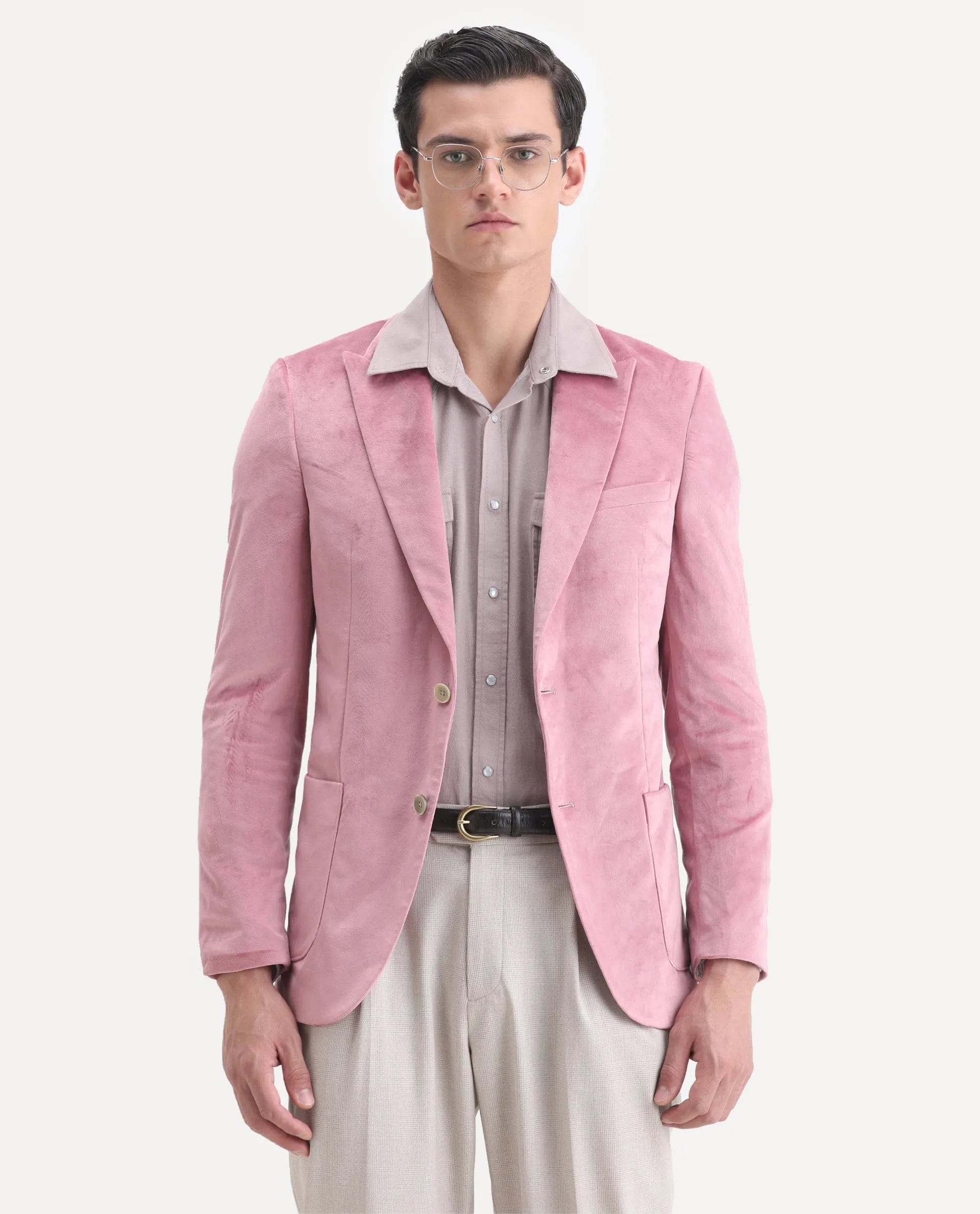 RARE Rabbit Men's Mazey Pink Polyester Blend Plain Tailored Fit Full Sleeve Lapel Neck Blazer