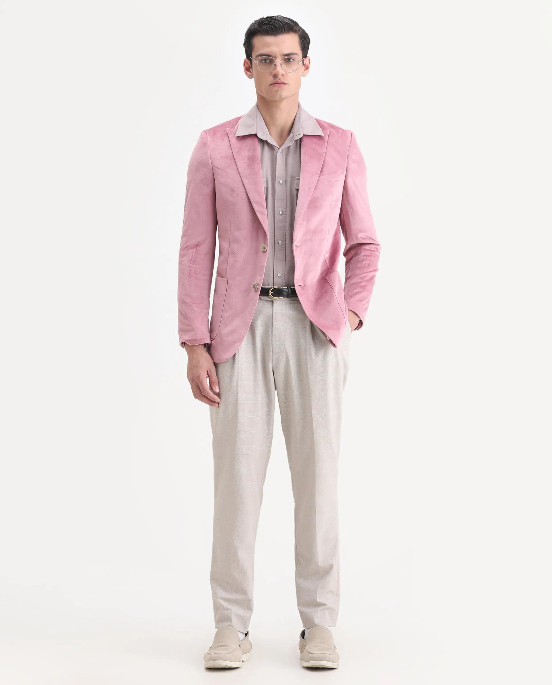 RARE Rabbit Men's Mazey Pink Polyester Blend Plain Tailored Fit Full Sleeve Lapel Neck Blazer