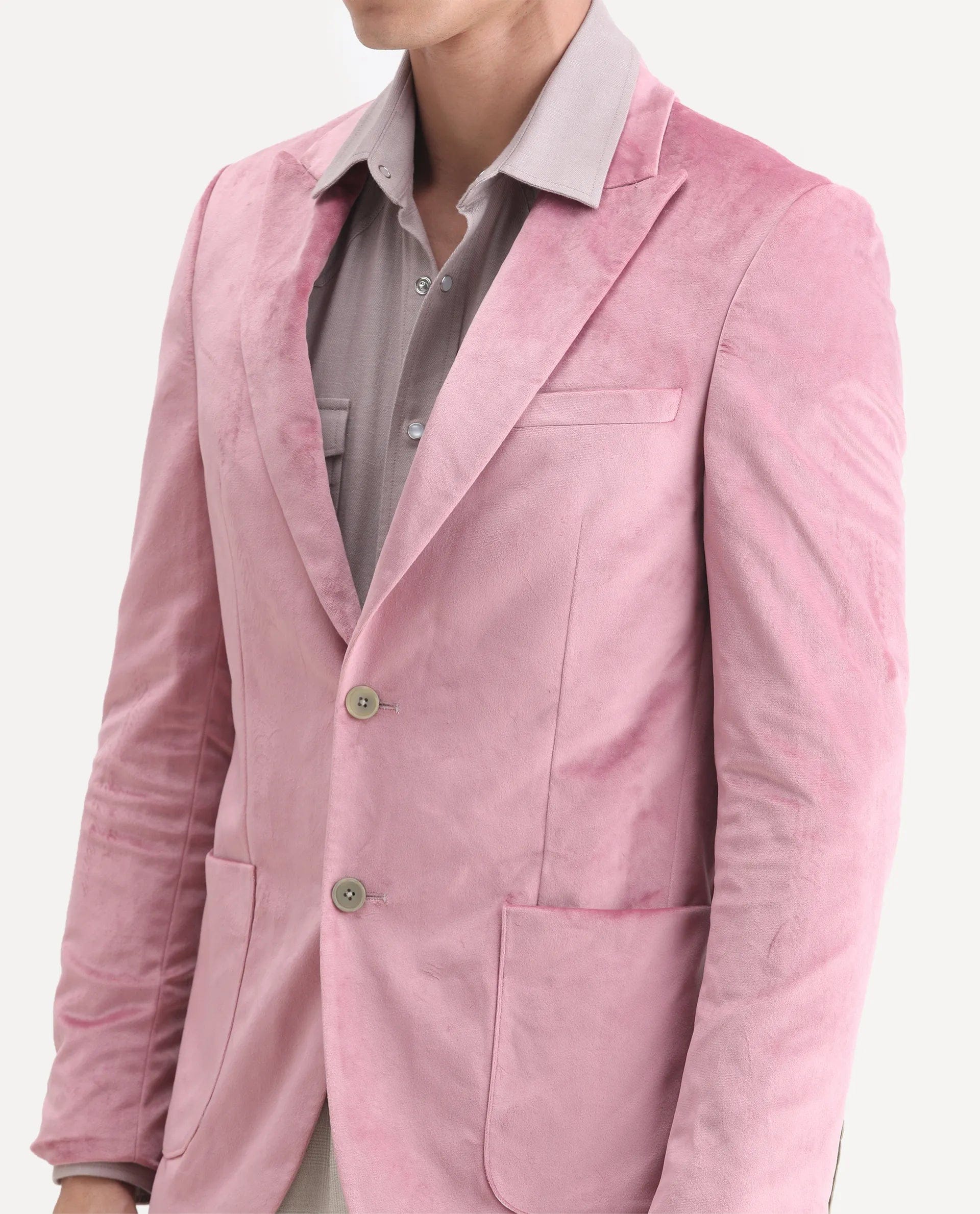 RARE Rabbit Men's Mazey Pink Polyester Blend Plain Tailored Fit Full Sleeve Lapel Neck Blazer