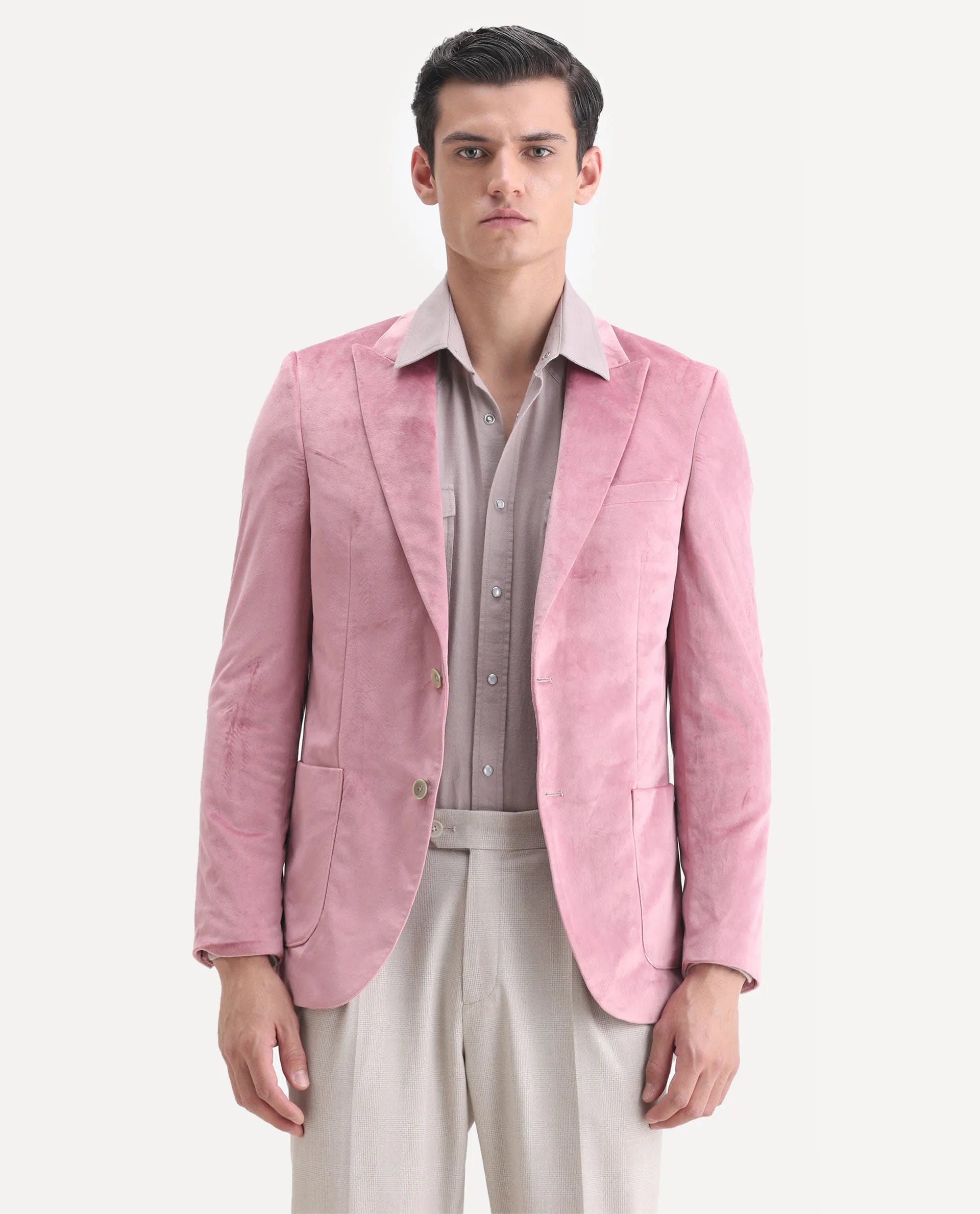 RARE Rabbit Men's Mazey Pink Polyester Blend Plain Tailored Fit Full Sleeve Lapel Neck Blazer