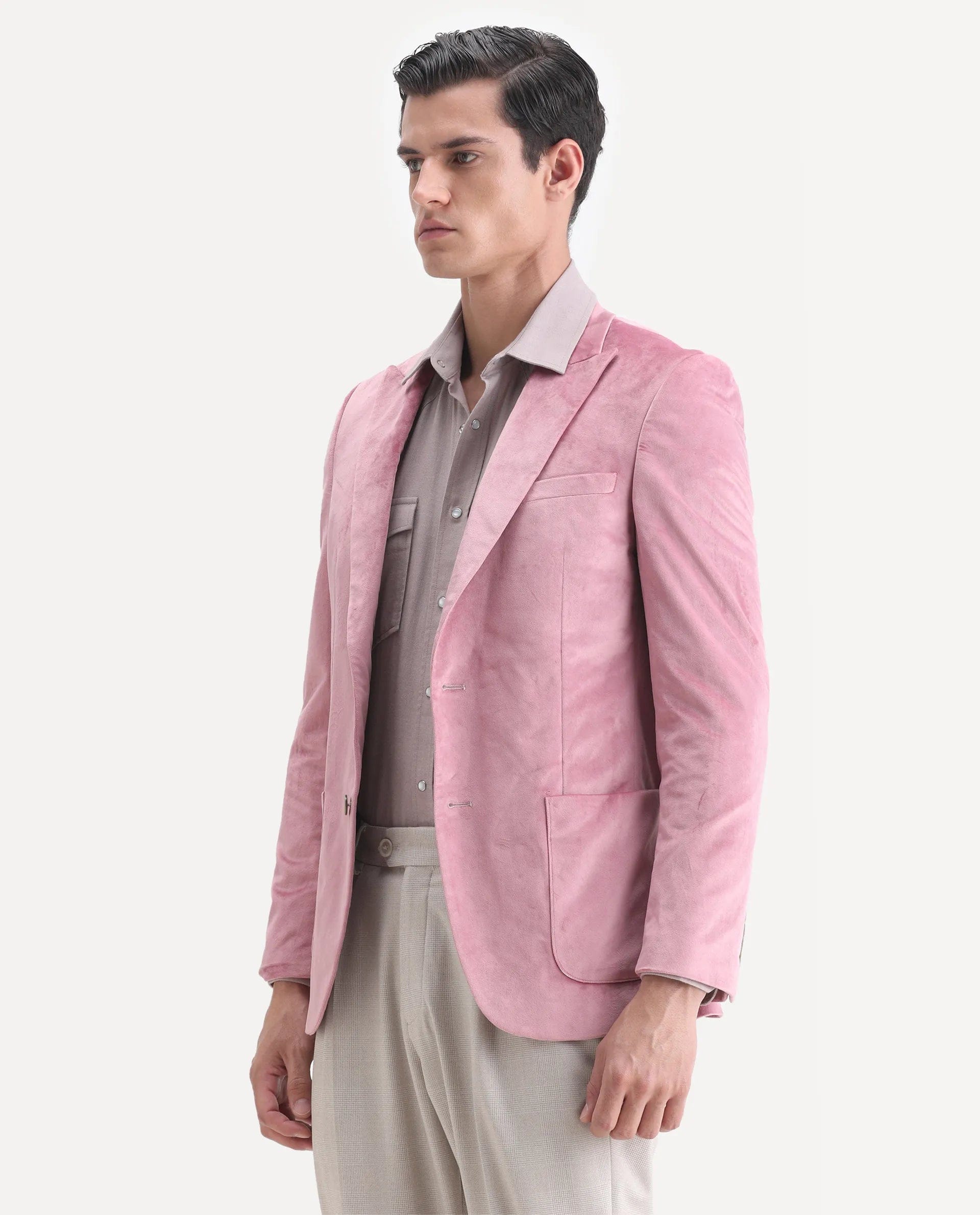 RARE Rabbit Men's Mazey Pink Polyester Blend Plain Tailored Fit Full Sleeve Lapel Neck Blazer
