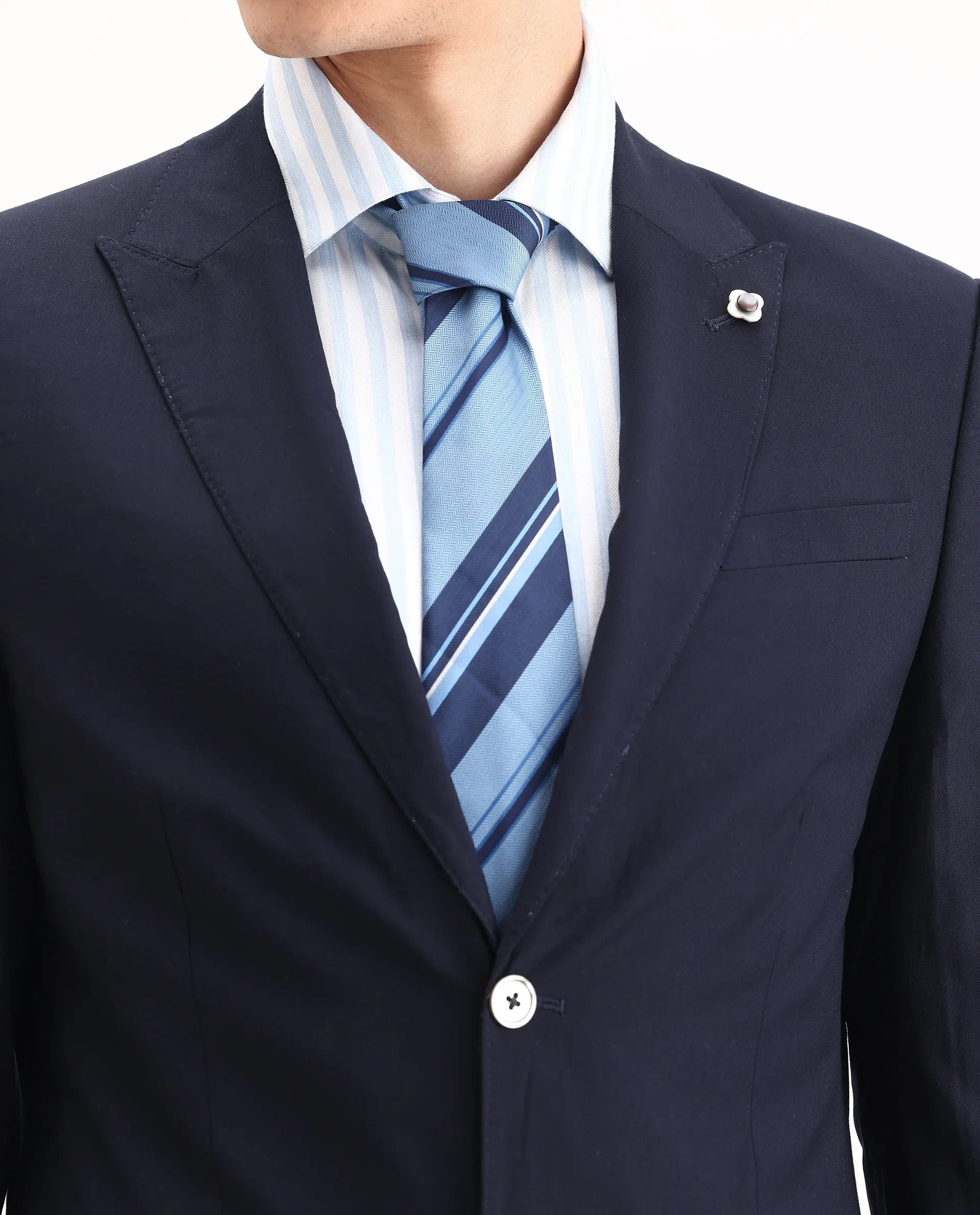 RARE Rabbit Men's Vitara Navy Cotton Plain Tailored Fit Full Sleeve Lapel Neck Blazer