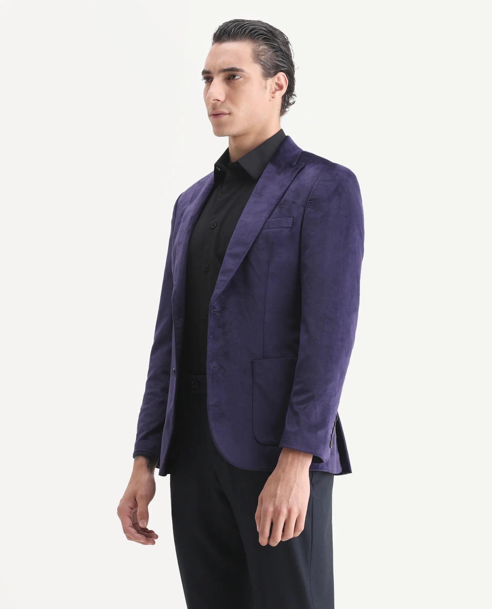 RARE Rabbit Men's Mazey Purple Polyester Blend Plain Tailored Fit Full Sleeve Lapel Neck Blazer