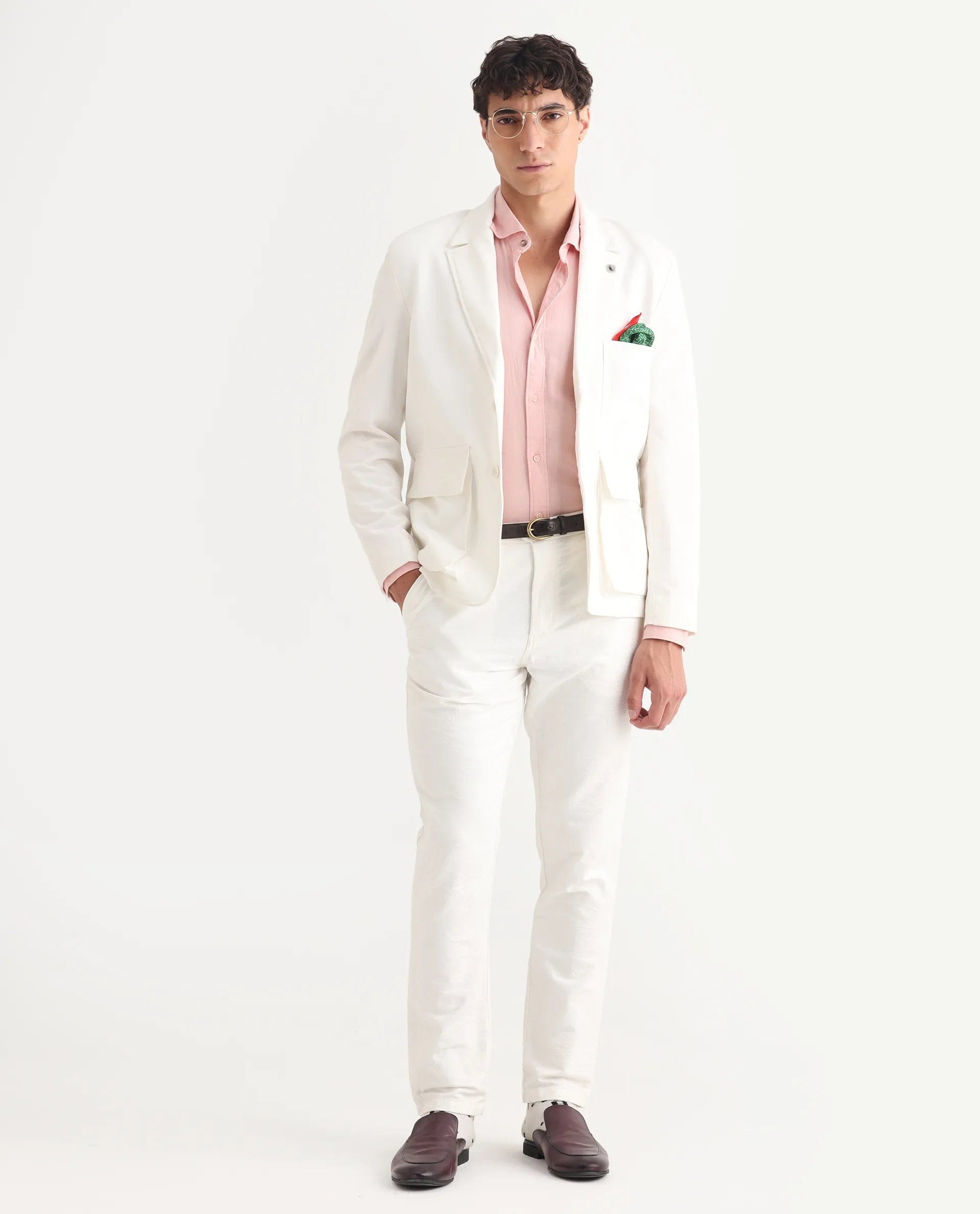 RARE Rabbit Men's Zalfo Off White Polyester Plain Regular Fit Full Sleeve Lapel Neck Jacket