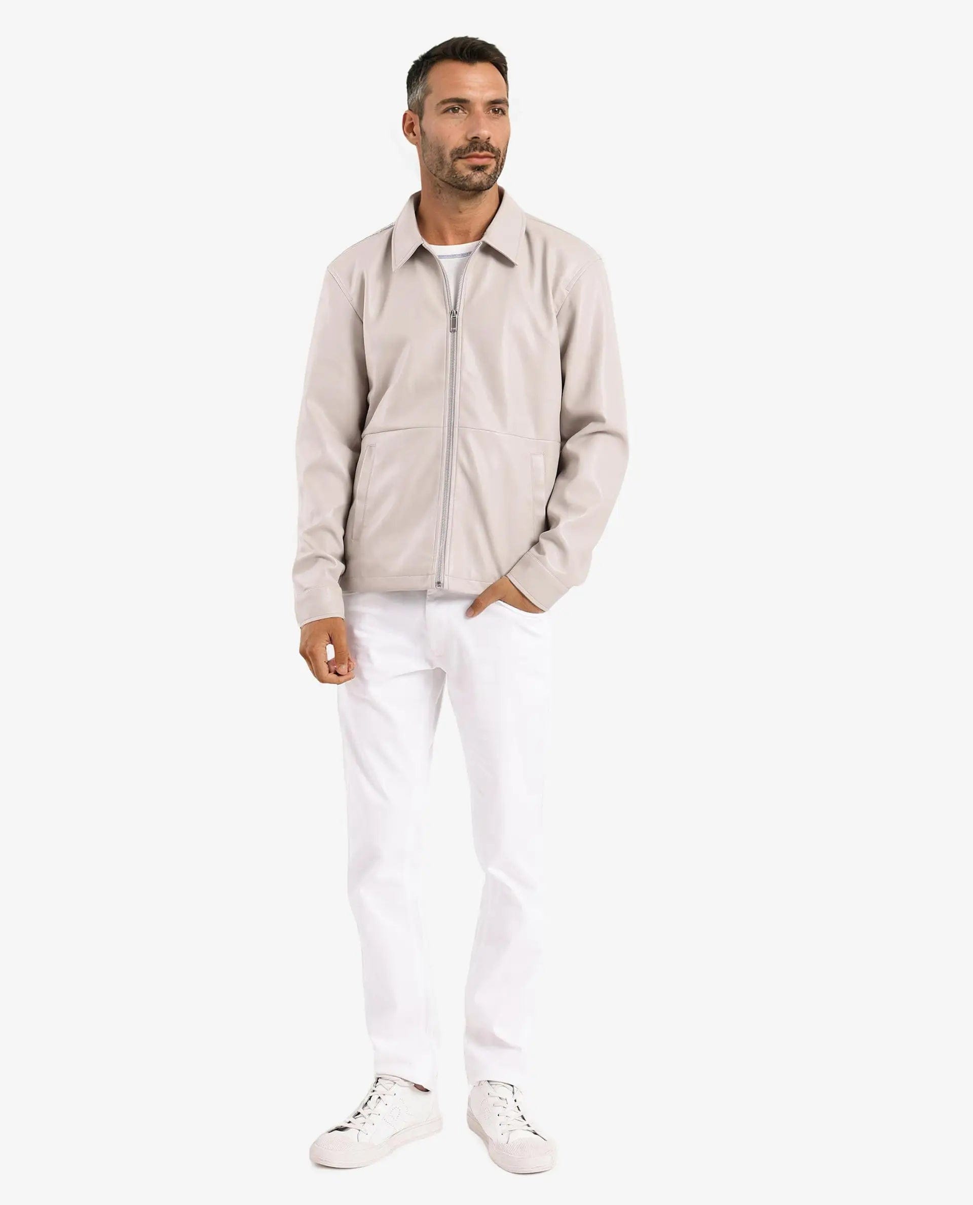 RARE Rabbit Men's Morat Beige Polyester Plain Relaxed Fit Full Sleeve Spread Collar Jacket