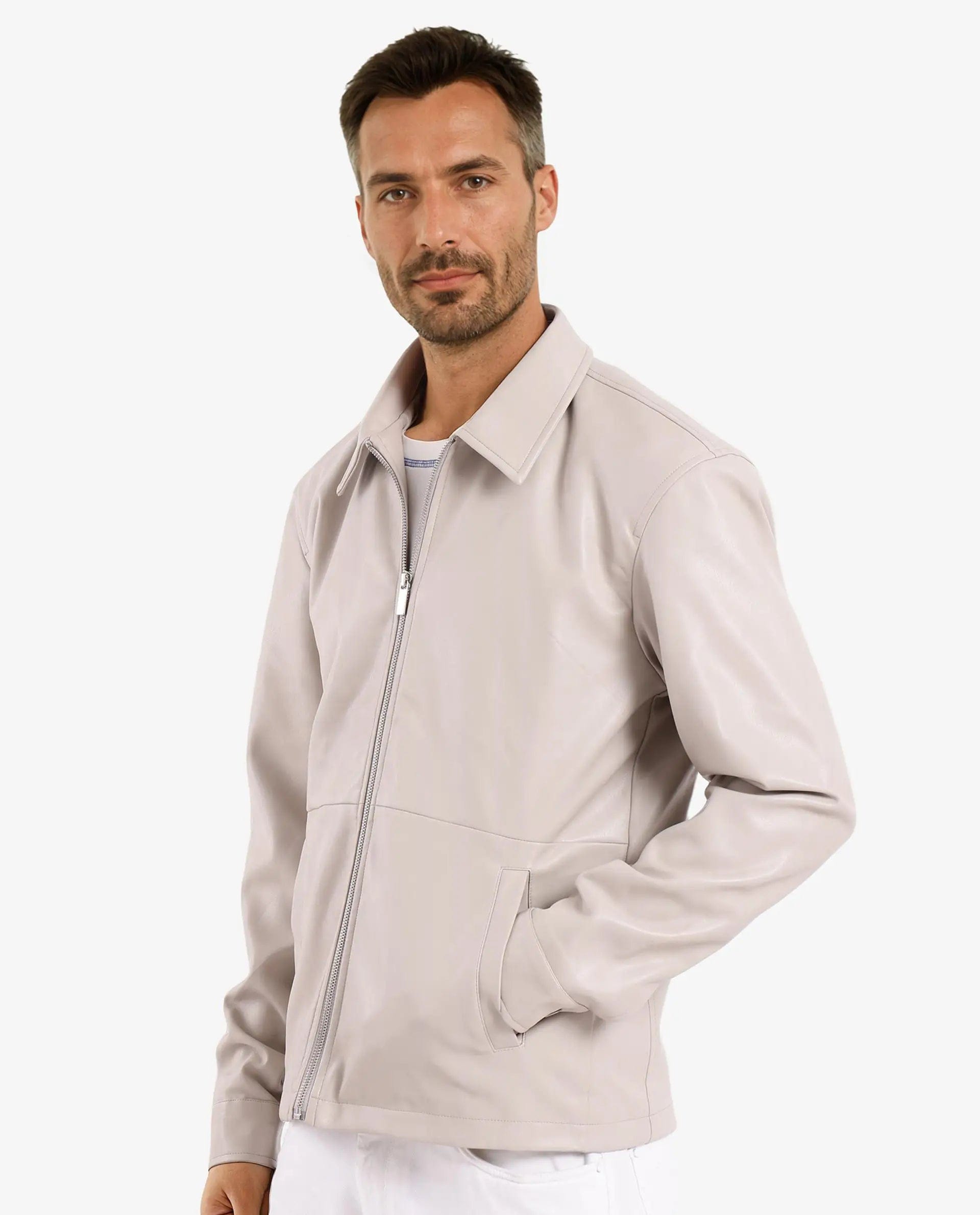 RARE Rabbit Men's Morat Beige Polyester Plain Relaxed Fit Full Sleeve Spread Collar Jacket