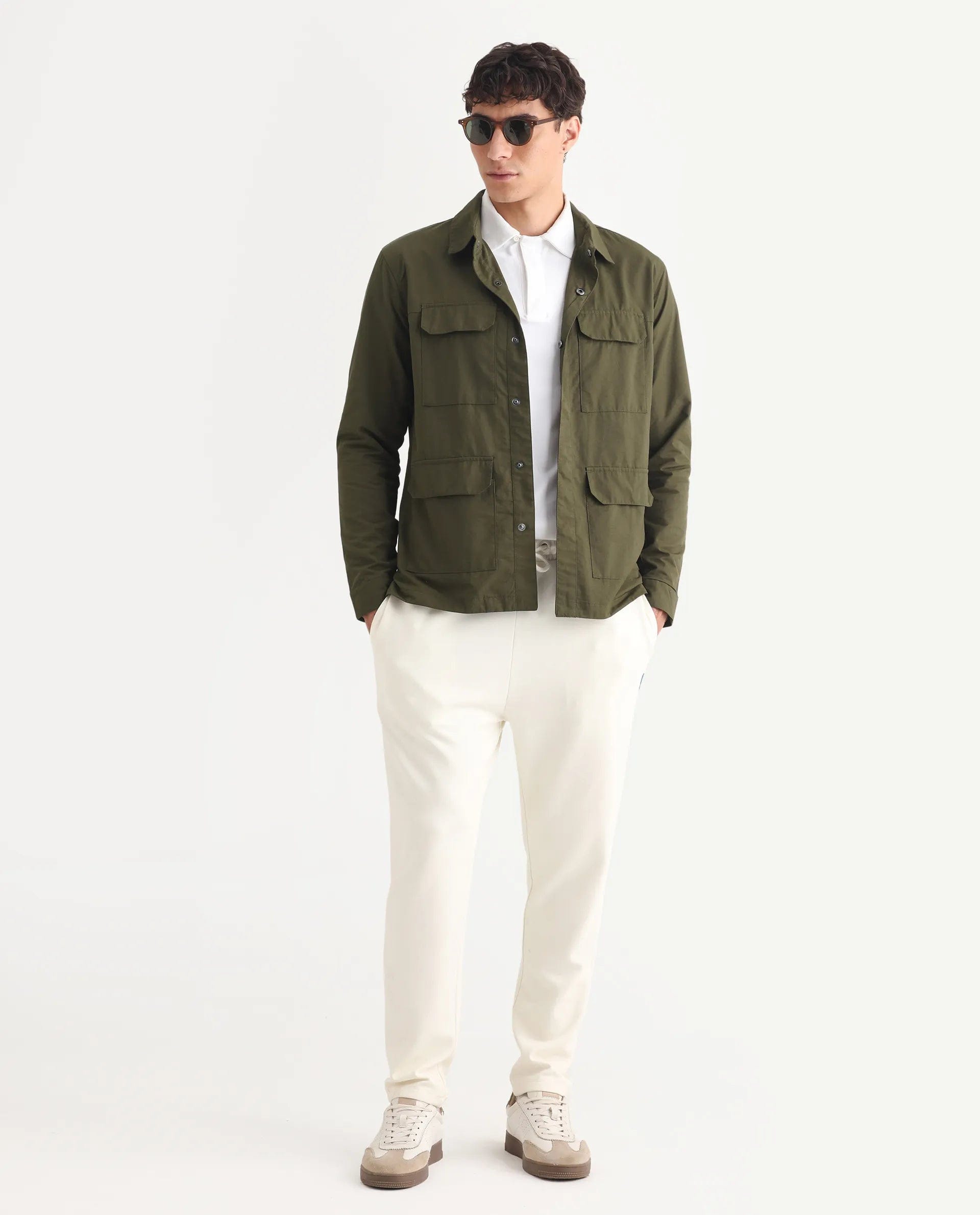 RARE Rabbit Men's Feliu Green Cotton Plain Regular Fit Full Sleeve Spread Collar Jacket