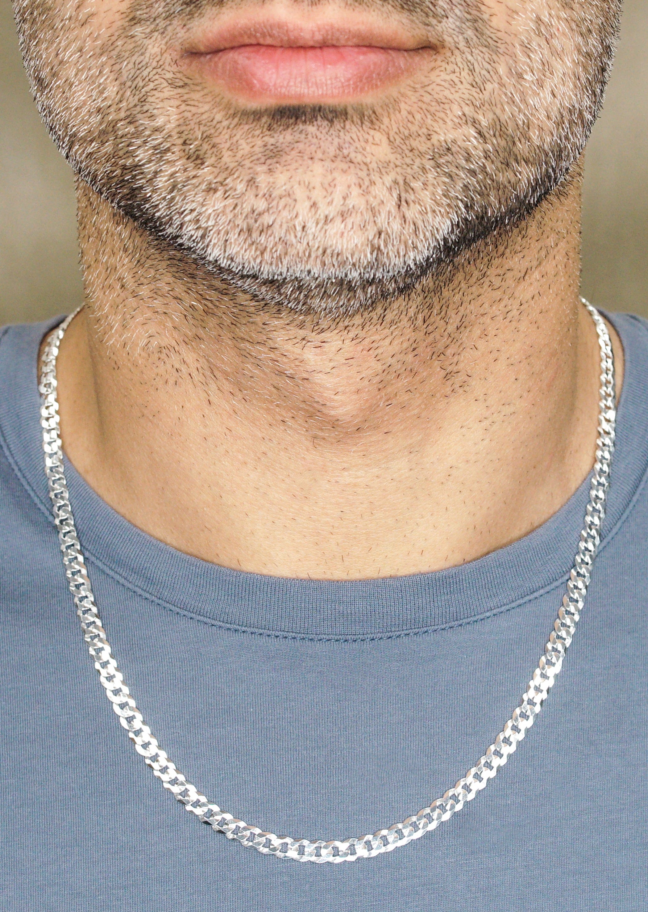 Manufacturer 43 Silver Chain - Mens White Chain / Curb Chain / 5 mm