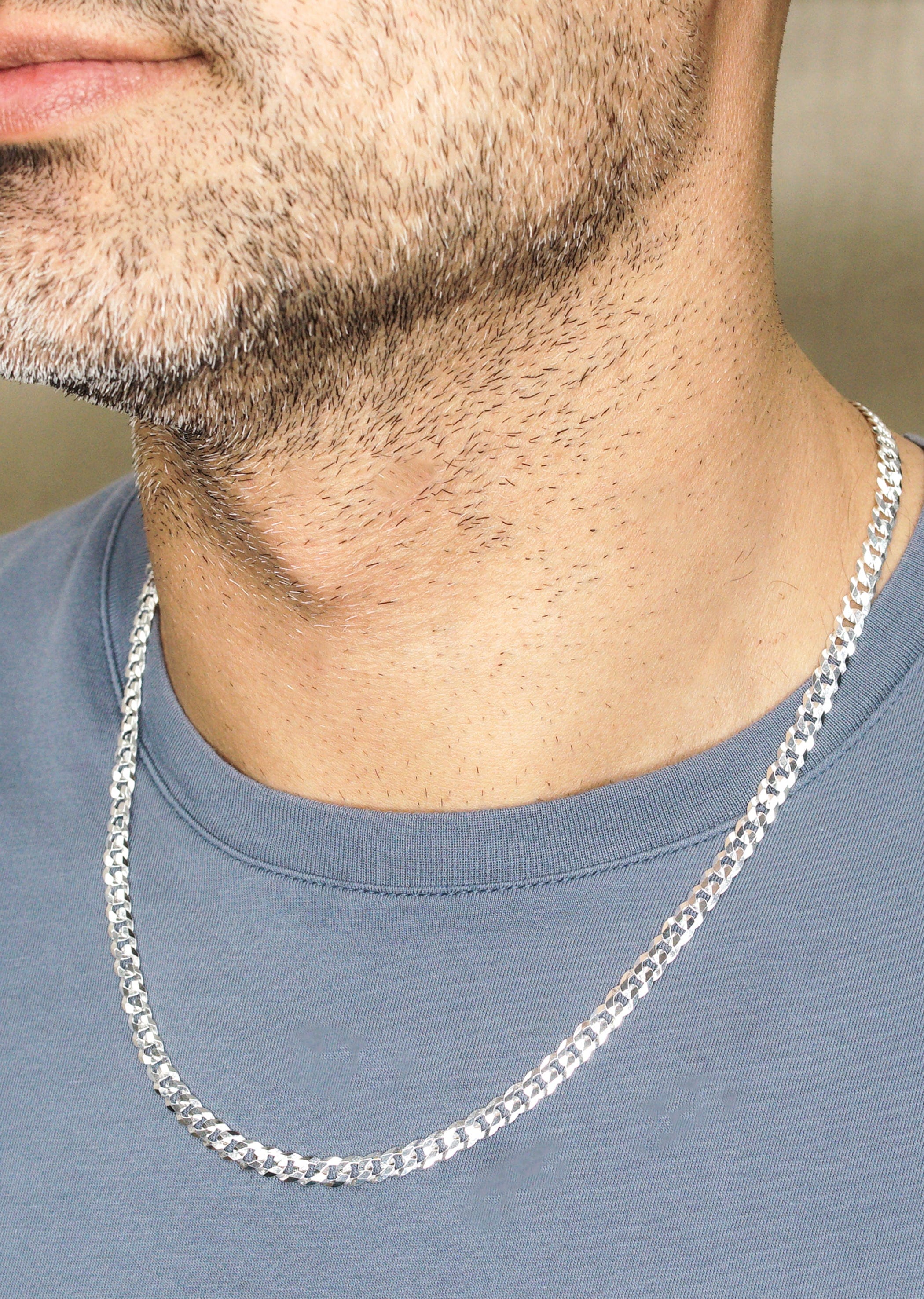 Manufacturer 43 Silver Chain - Mens White Chain / Curb Chain / 5 mm
