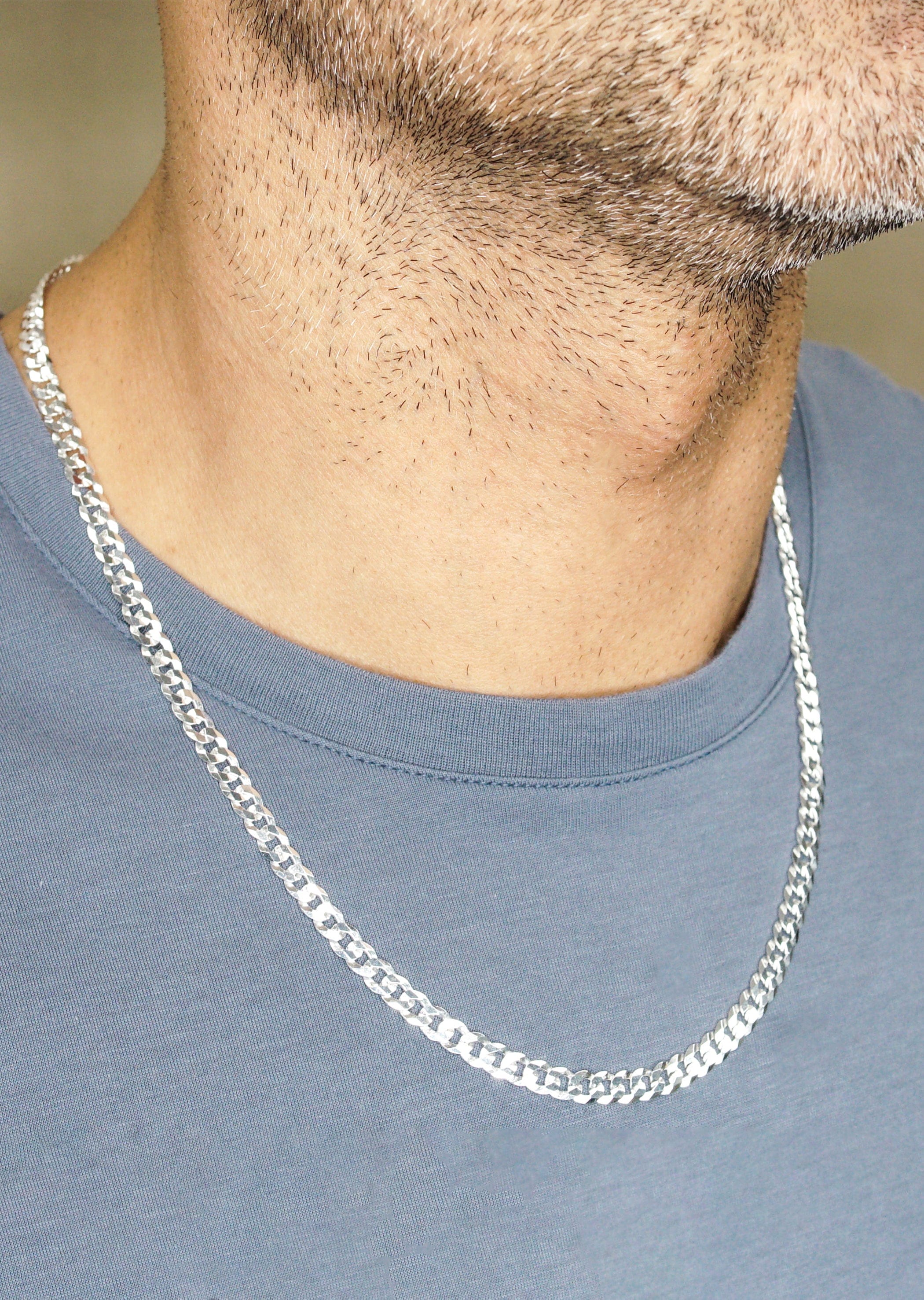 Manufacturer 43 Silver Chain - Mens White Chain / Curb Chain / 5 mm