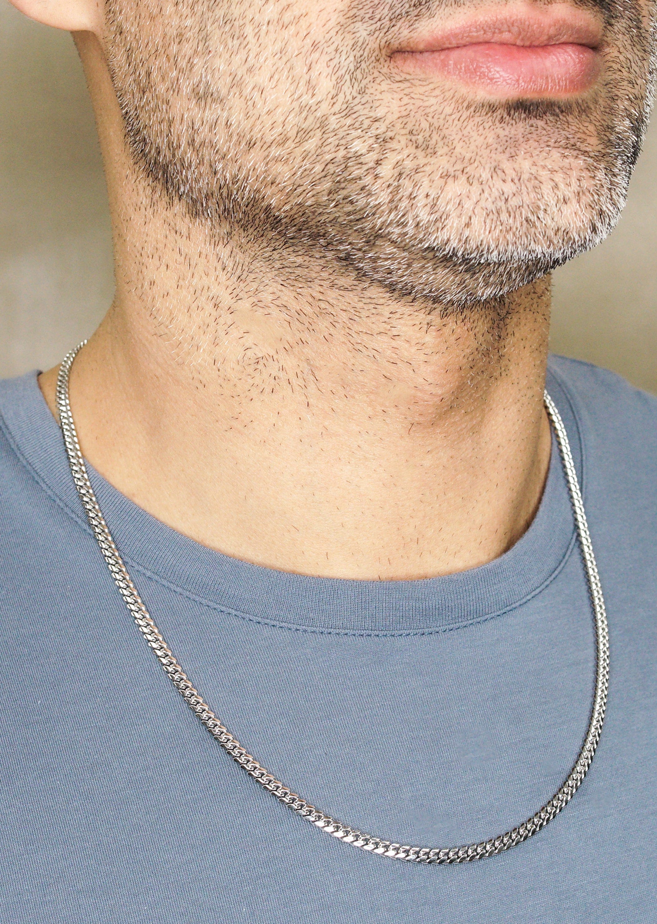 Manufacturer 43 Silver Chain - Mens White Chain / Miami Cuban Link / 4 mm