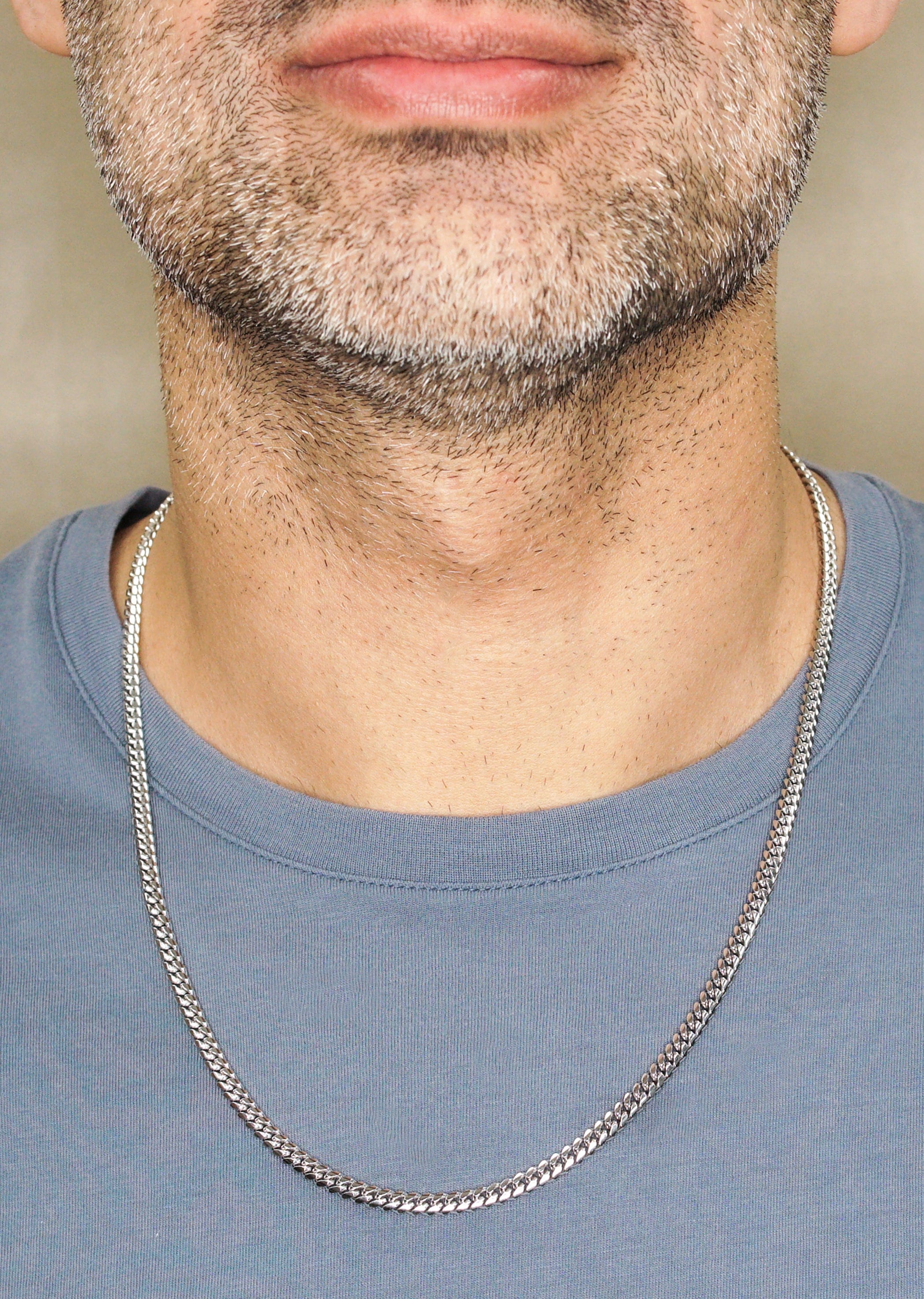 Manufacturer 43 Silver Chain - Mens White Chain / Miami Cuban Link / 4 mm
