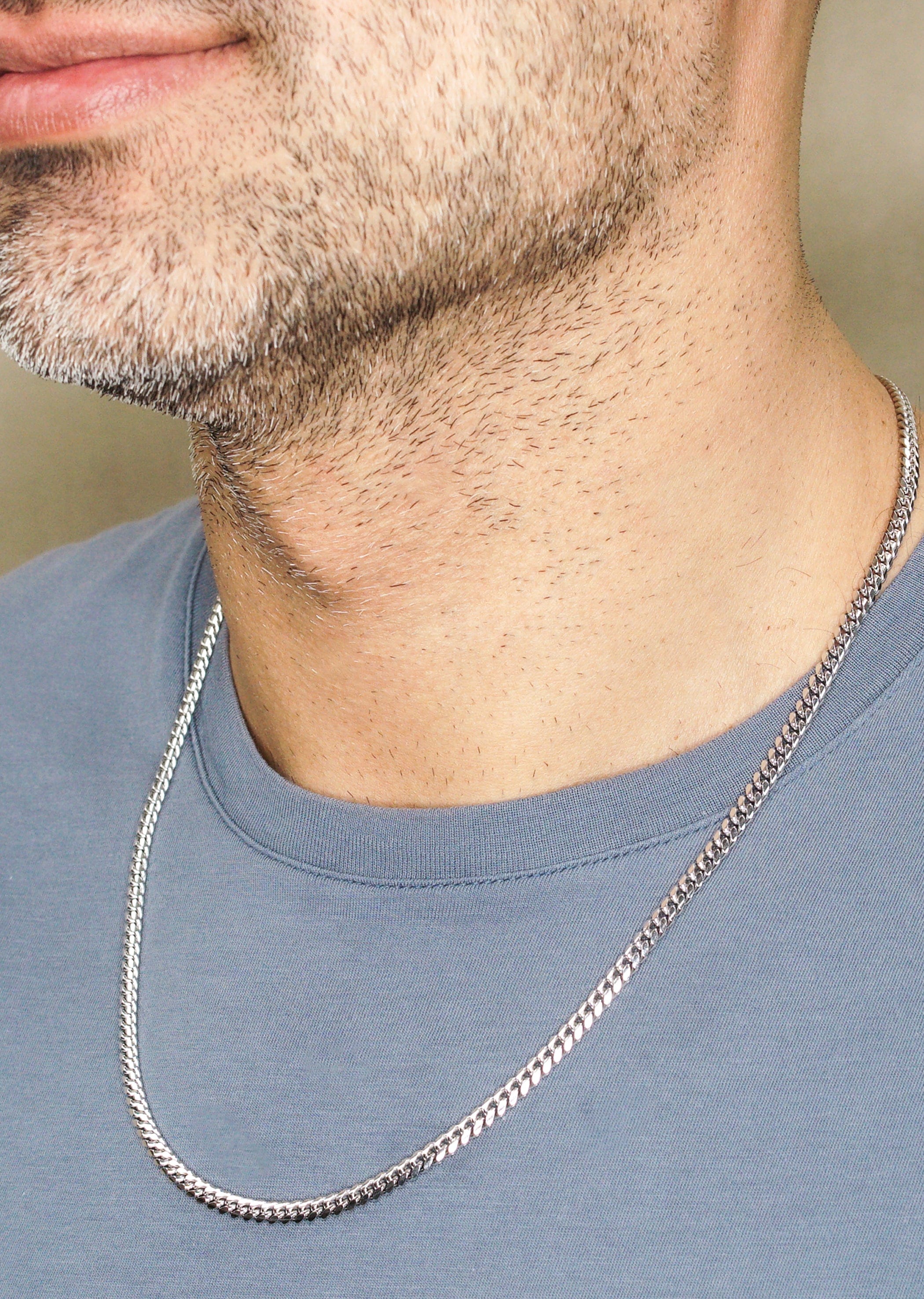 Manufacturer 43 Silver Chain - Mens White Chain / Miami Cuban Link / 4 mm
