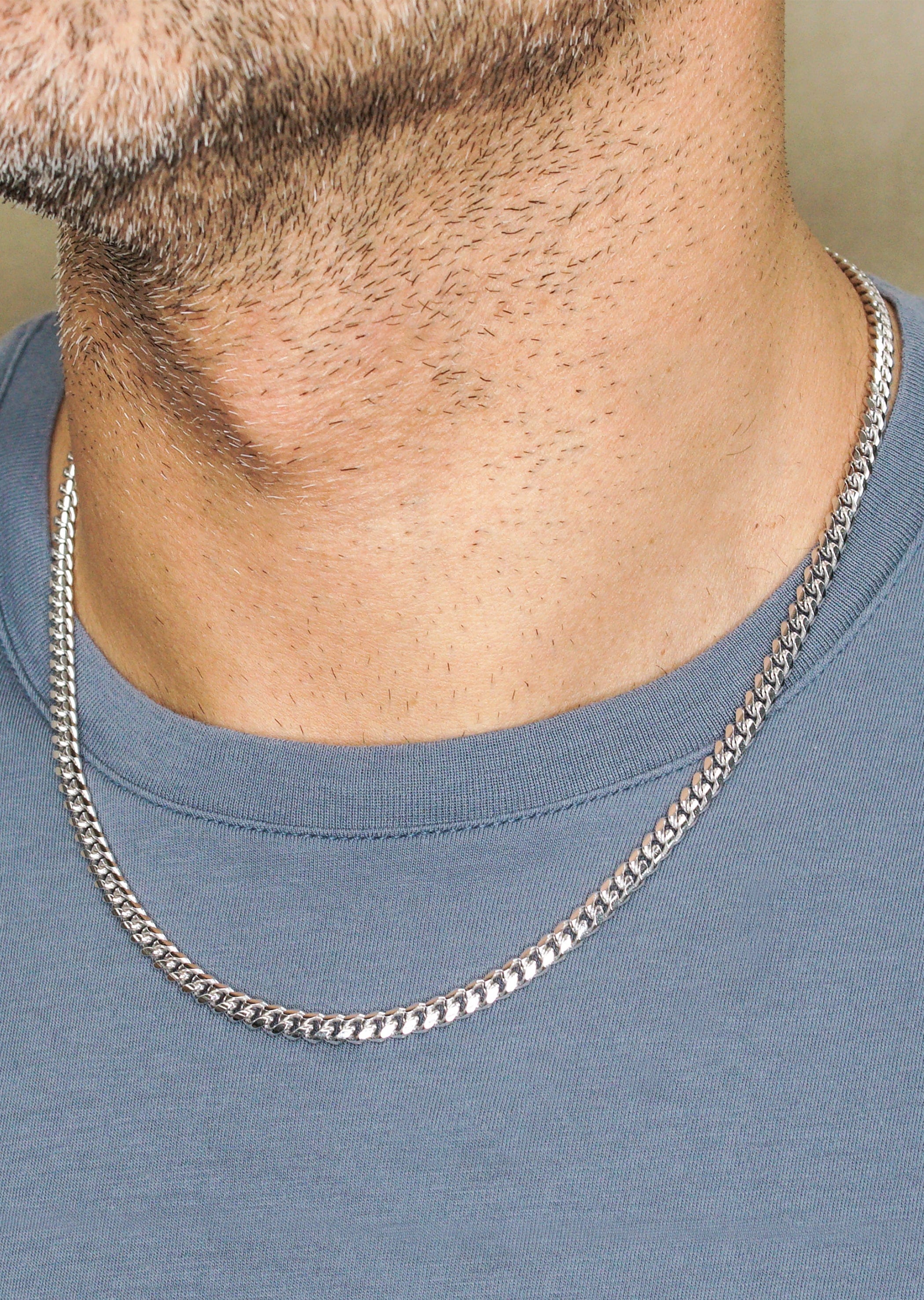 Manufacturer 43 Silver Chain - Mens White Chain / Miami Cuban Link / 5 mm