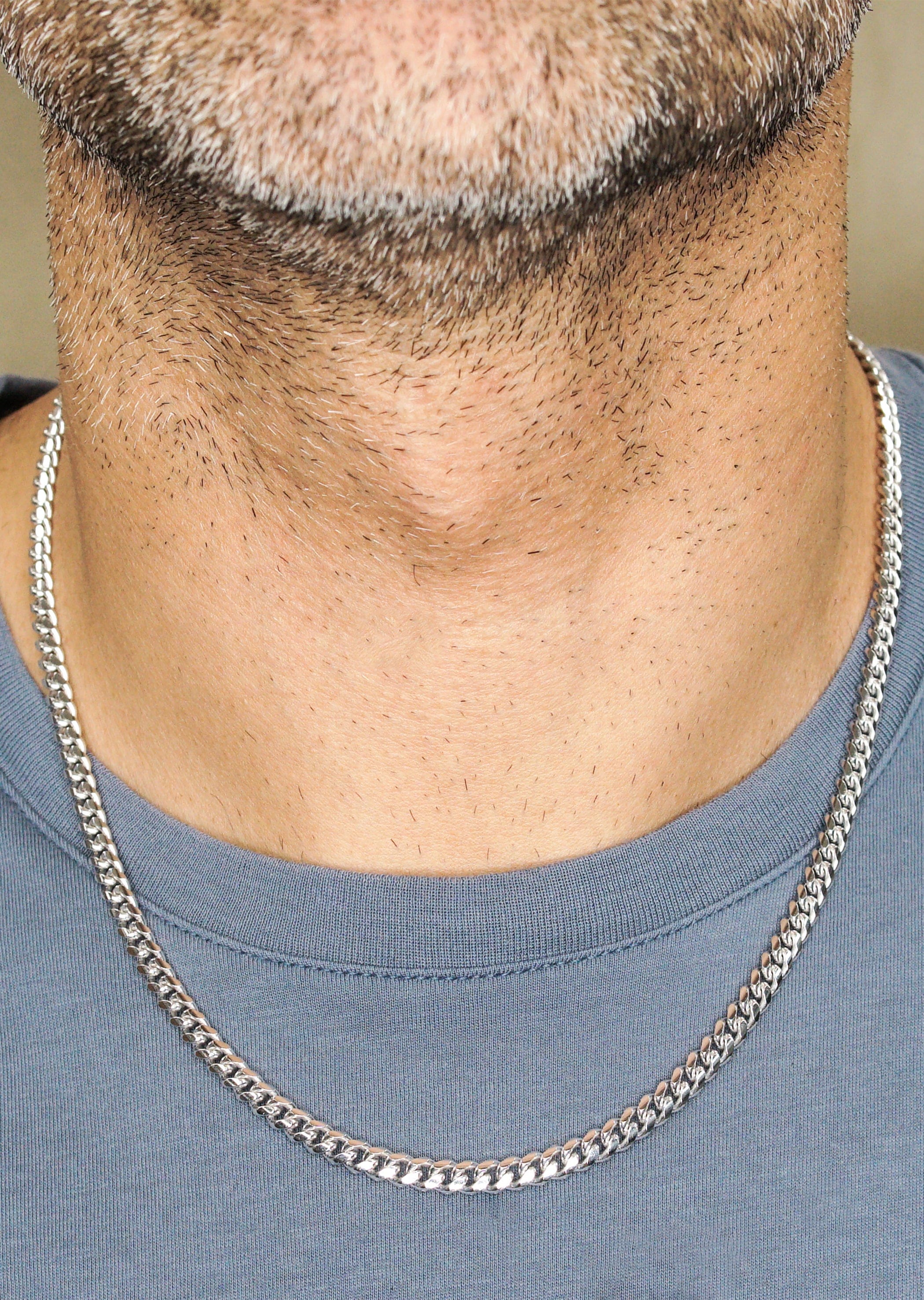 Manufacturer 43 Silver Chain - Mens White Chain / Miami Cuban Link / 5 mm