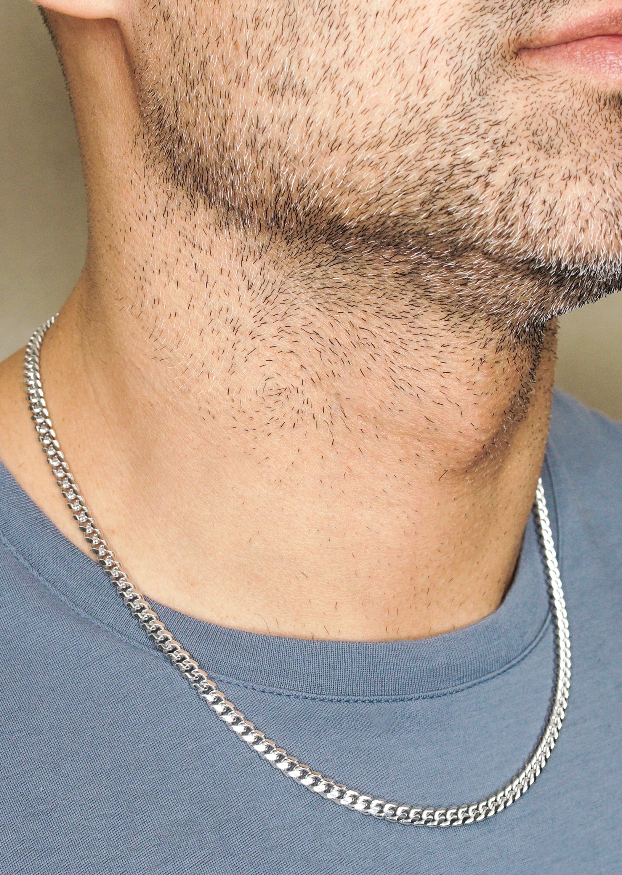 Manufacturer 43 Silver Chain - Mens White Chain / Miami Cuban Link / 5 mm