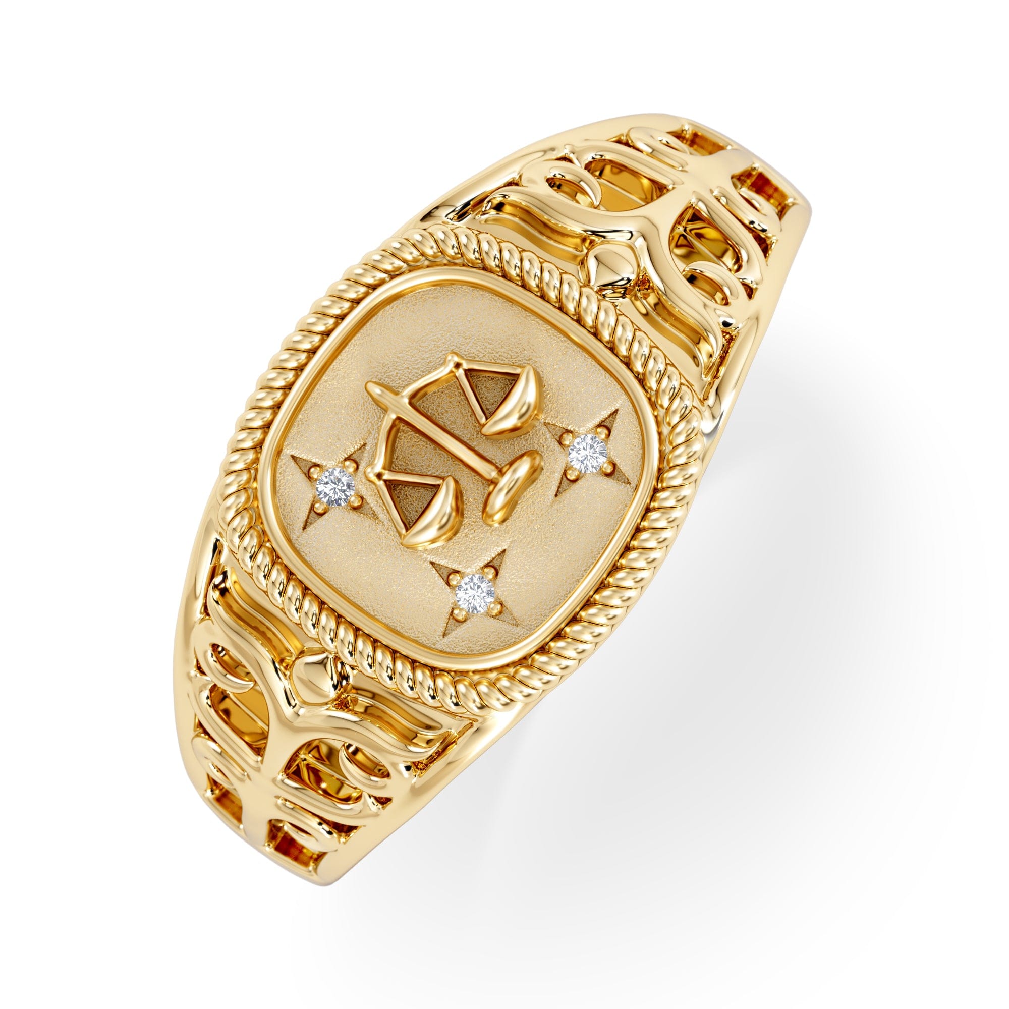 Diamond Libra Zodiac 0.01ct Lab Diamond Signet Ring in 18K Gold Vermeil